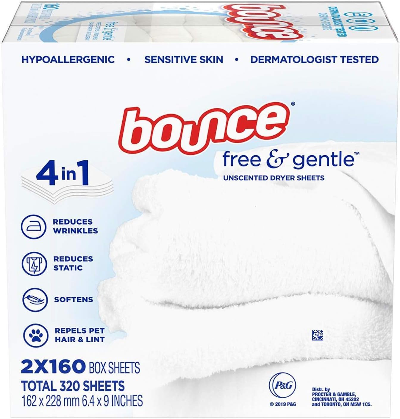 BOUNCE - FREE & GENTLE UNSCENTED DRYER SHEETS 320 Count