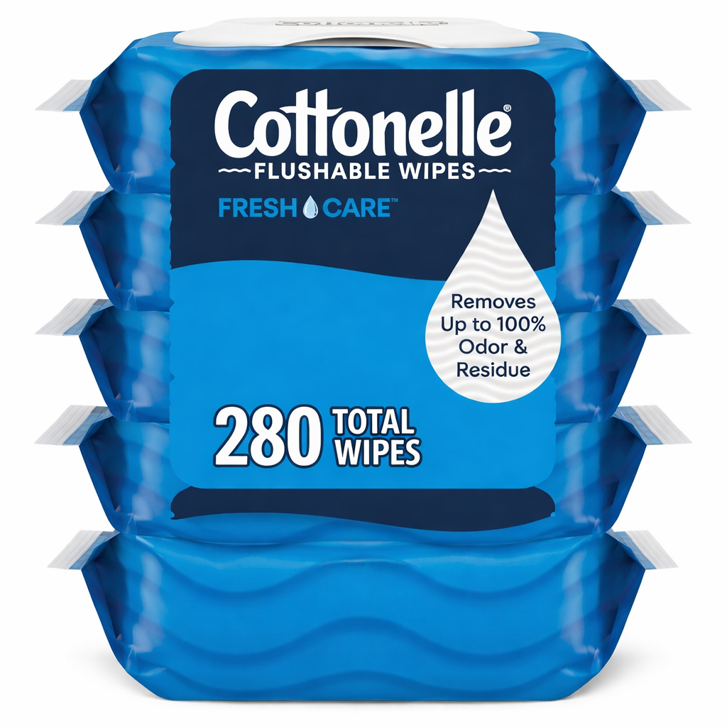 Cottonelle Flushable Wet Wipes – Fresh Care, 5 Packs (56 Wipes Each), 280 Total Wipes