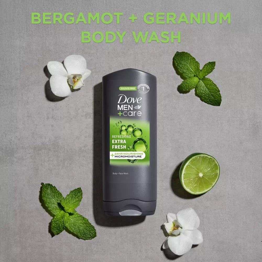 Dove Men+Care Extra Fresh Body & Face Wash 13.5 oz (400 ml) – 2 Pack, Hydrating Clean, Energizing Fresh Scent