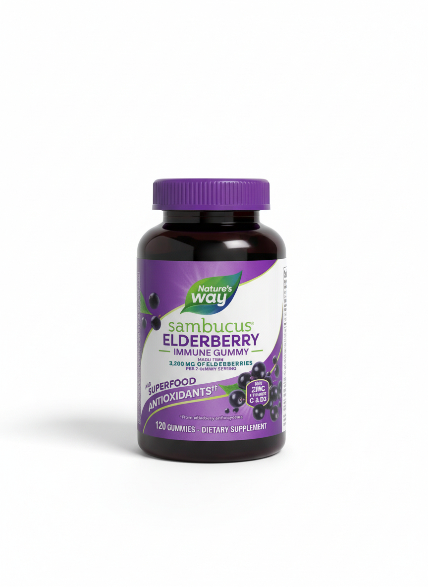 Daily immune support with elderberry, vitamin C, D and zinc. 120 great-tasting gummies for the whole family.