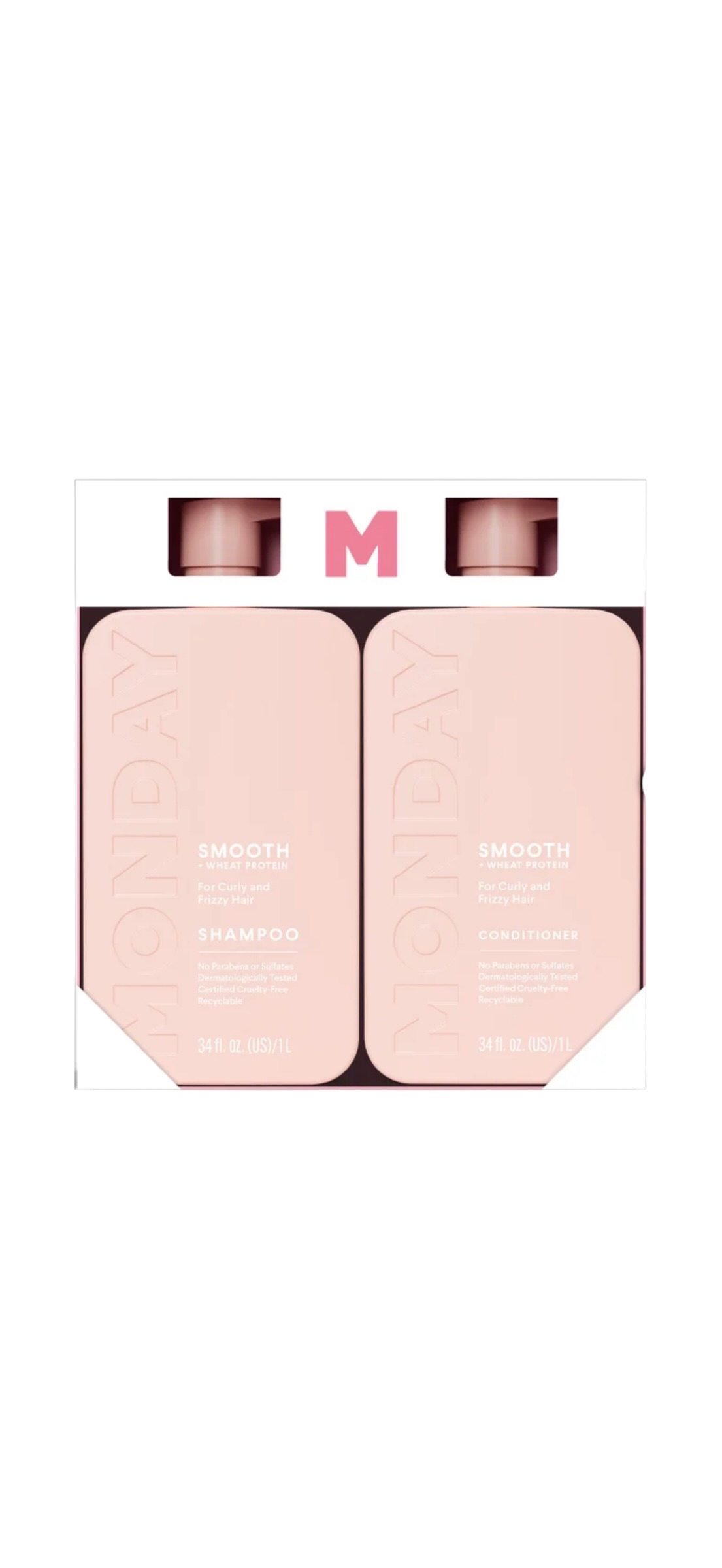 Monday Smooth Shampoo & Conditioner Set – Wheat Protein – For Curly & Frizzy Hair – 34 fl oz (2 Pack)