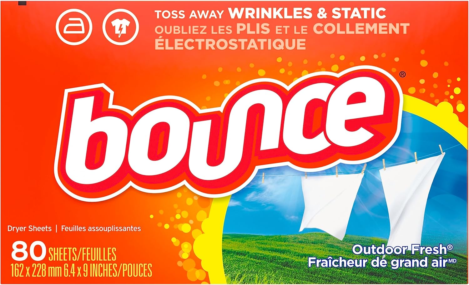 Bounce Dryer Sheets, Outdoor Fresh Scent, 80 Count Each (Pack of 2, Total 160 Sheets)
