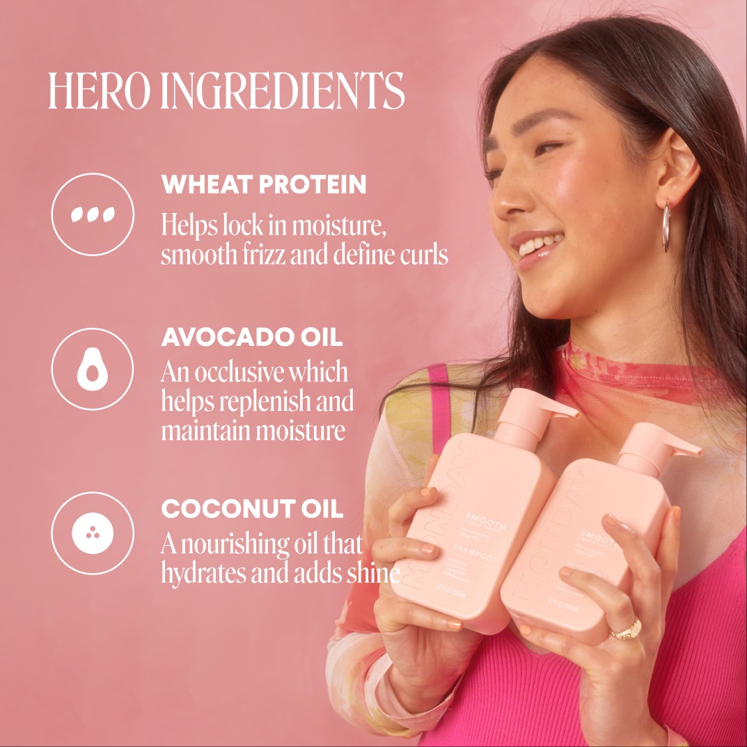 Monday Smooth Shampoo & Conditioner Set – Wheat Protein – For Curly & Frizzy Hair – 34 fl oz (2 Pack)