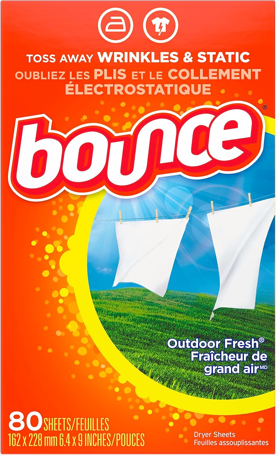 Bounce Dryer Sheets, Outdoor Fresh Scent, 80 Count Each (Pack of 2, Total 160 Sheets)