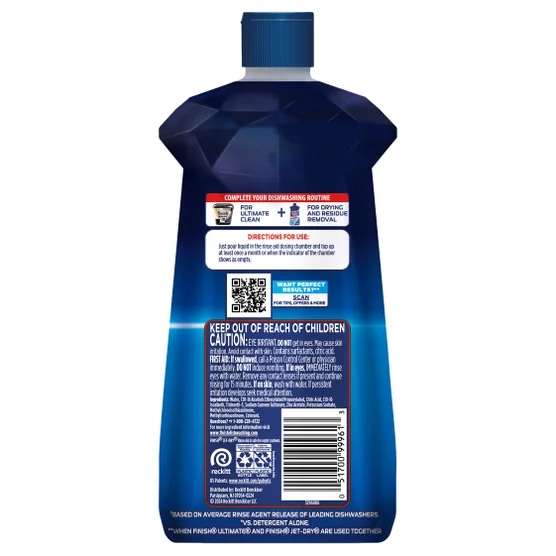 Finish Jet-Dry Rinse Aid Dishwasher Liquid – Ultra Residue Removal, 38 oz (374 Washes)