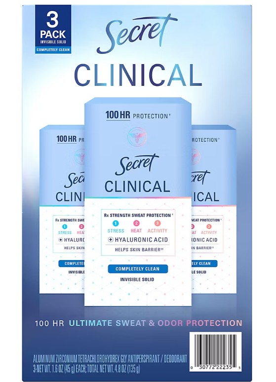 Clinical Strength Deodorant 3-Pack – 100HR Protection, Invisible Solid, Completely Clean