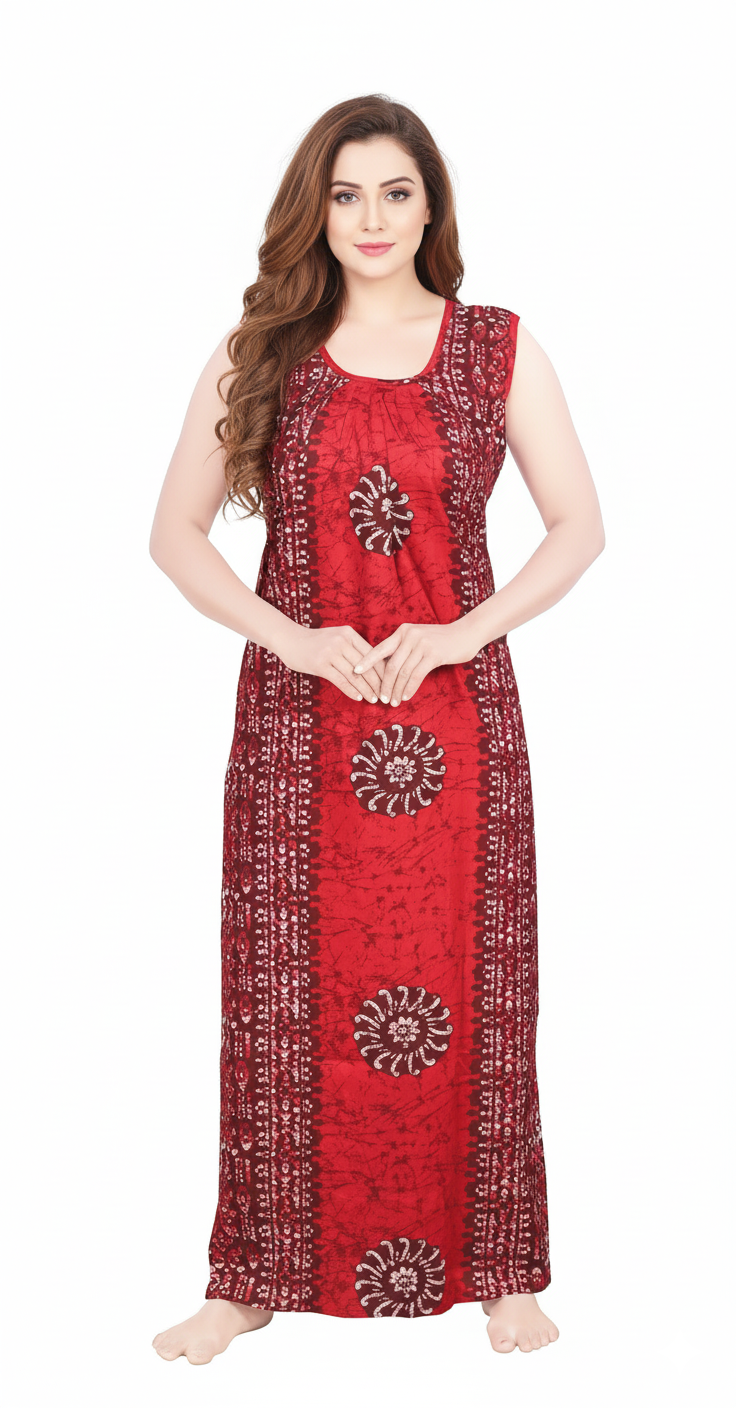 Red printed sleeveless nightgown