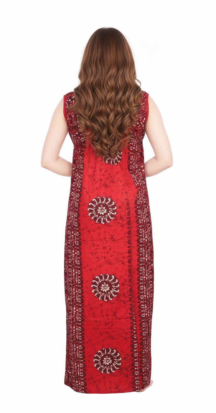Red printed sleeveless nightgown