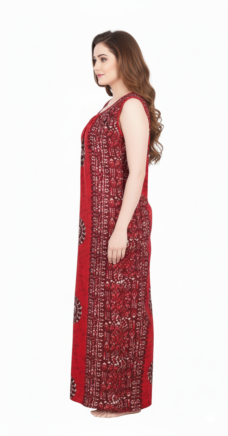 Red printed sleeveless nightgown