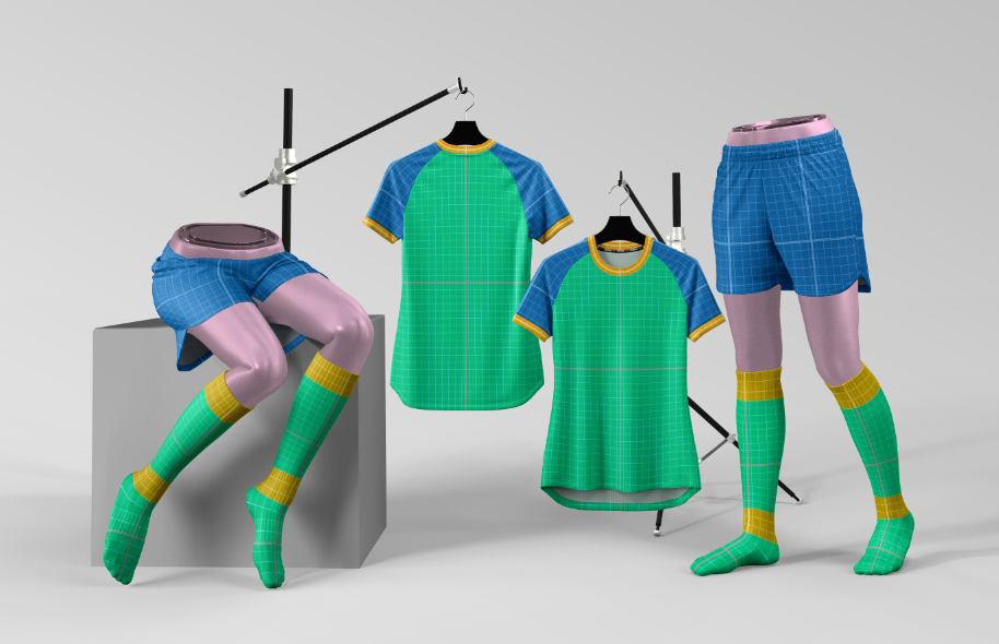 Female Round Neck Raglan Sleeve Jersey And shorts Mockup 