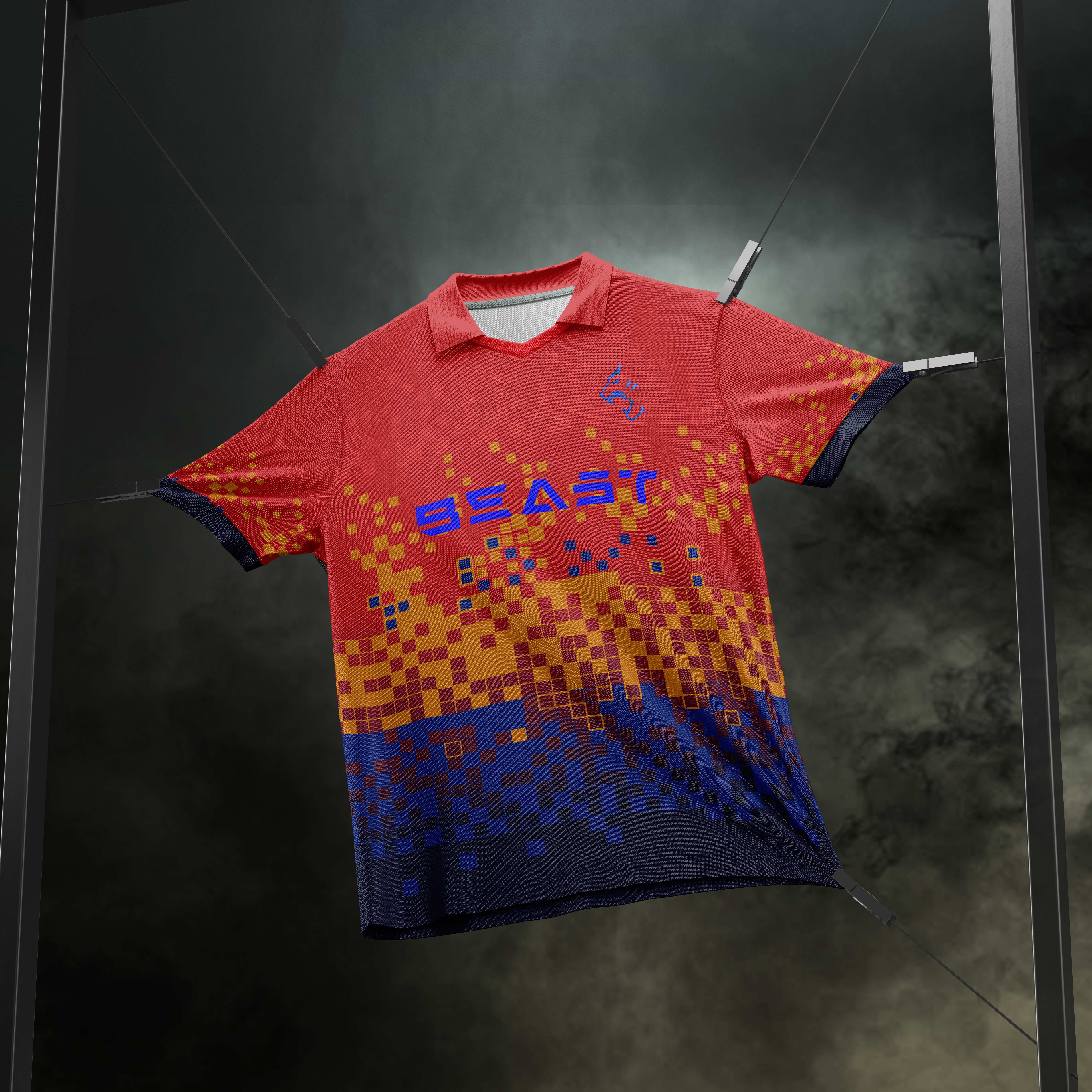 Retro Polo Jersey Mockup on clothespin