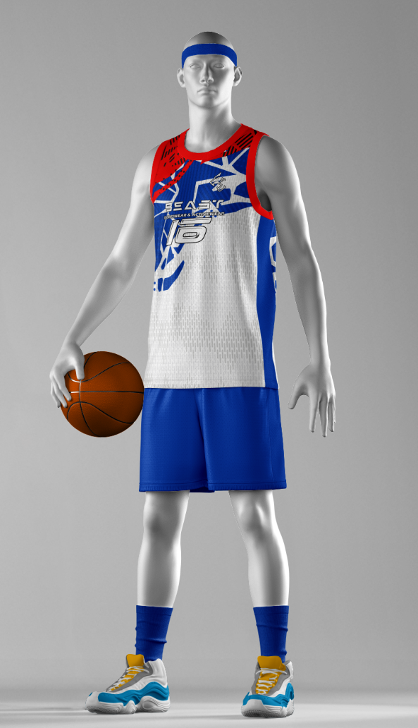 Mannequin wearing basketball kit holding ball Full editable mockup