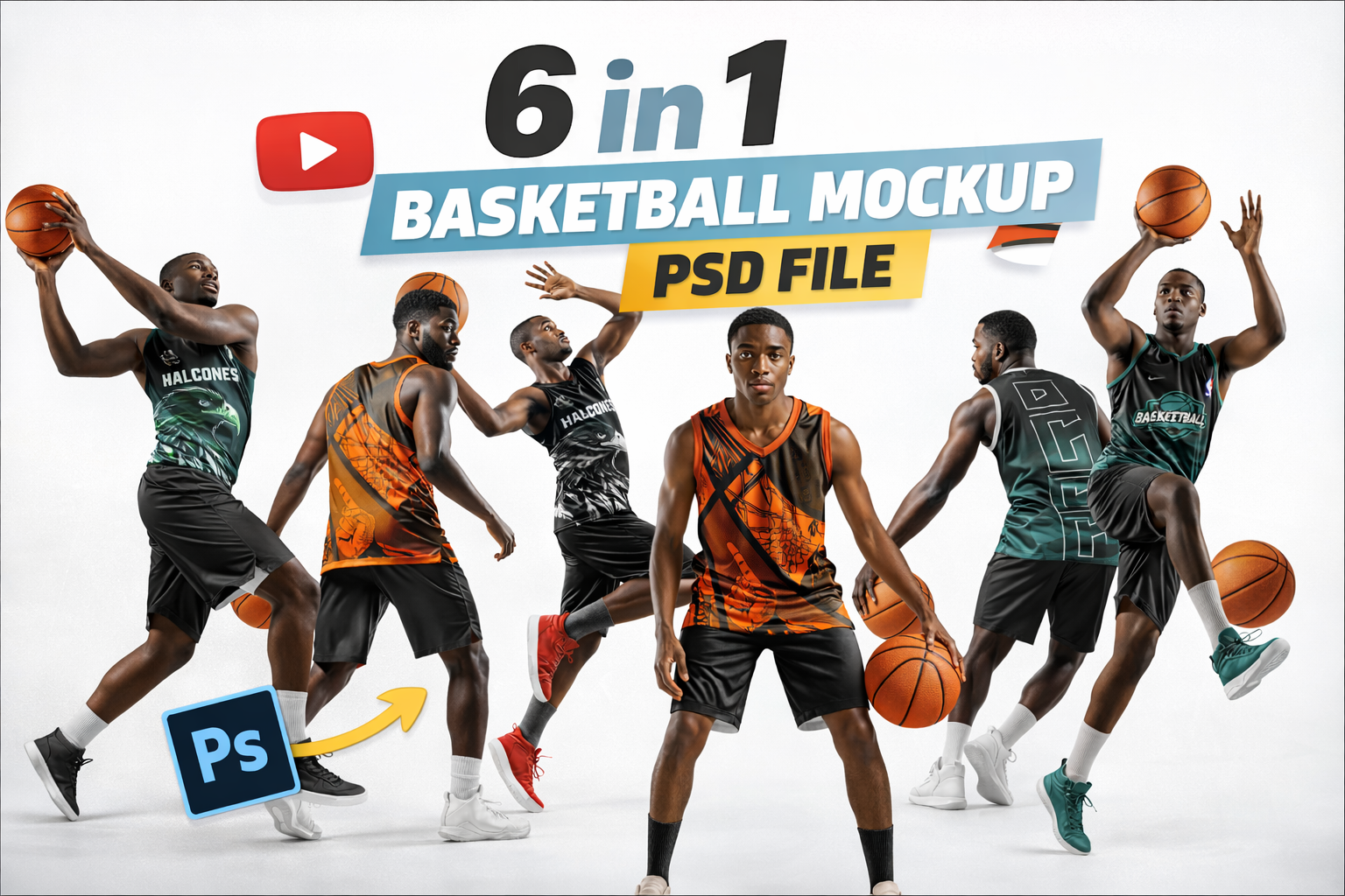 6 in 1 Best Basketball Jersey Mockup in Action | PSD editable