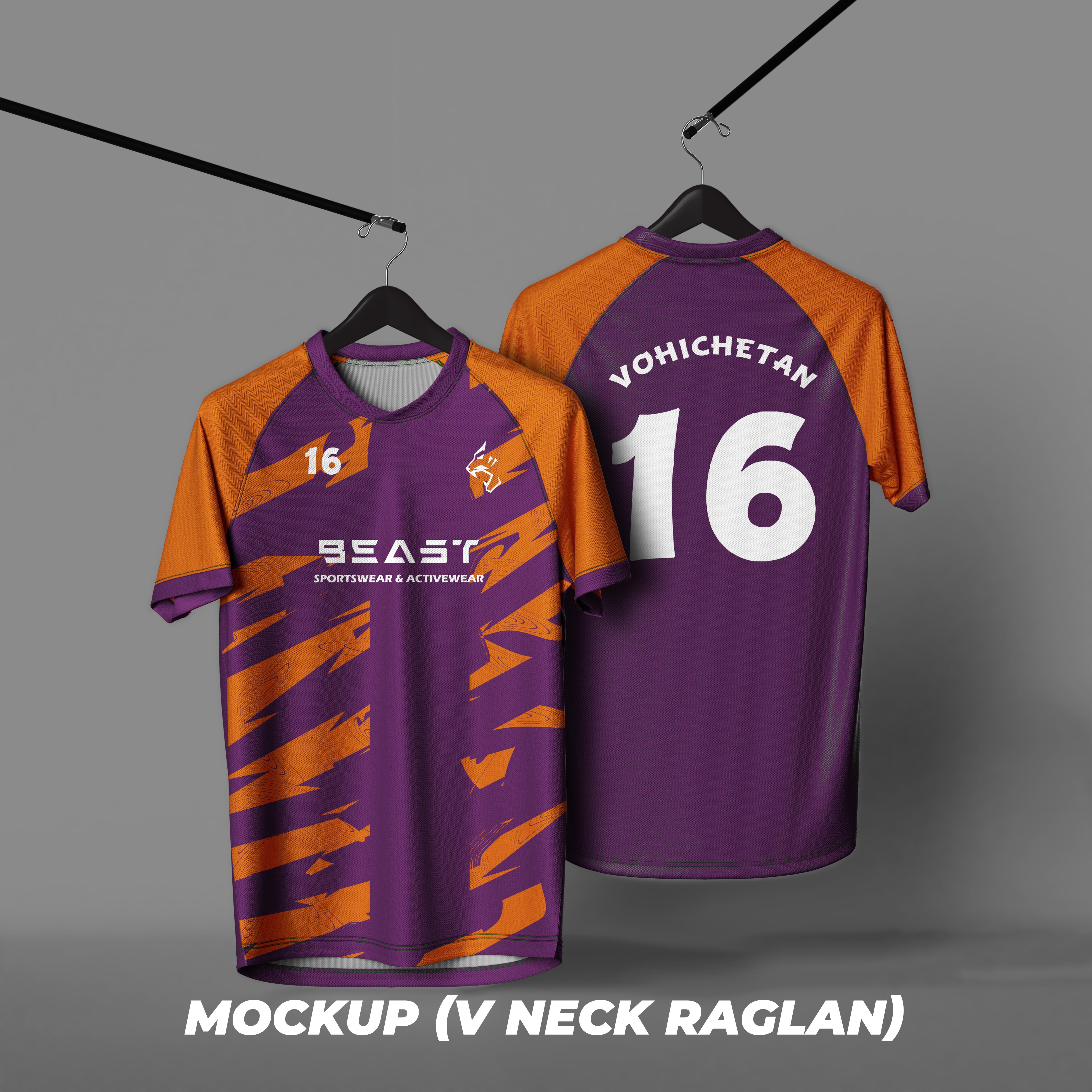 Cross V neck Jersey Mockup Raglan Sleeves on Hanger