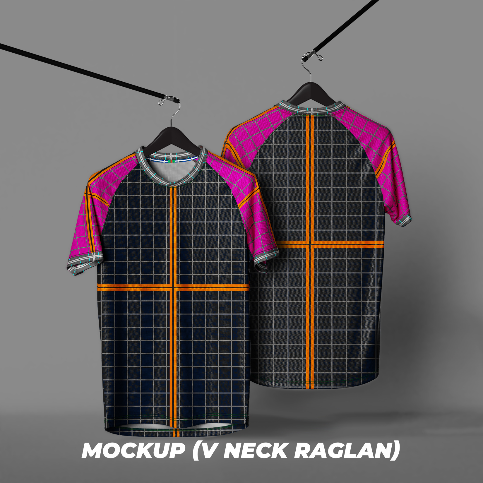 Cross V neck Jersey Mockup Raglan Sleeves on Hanger