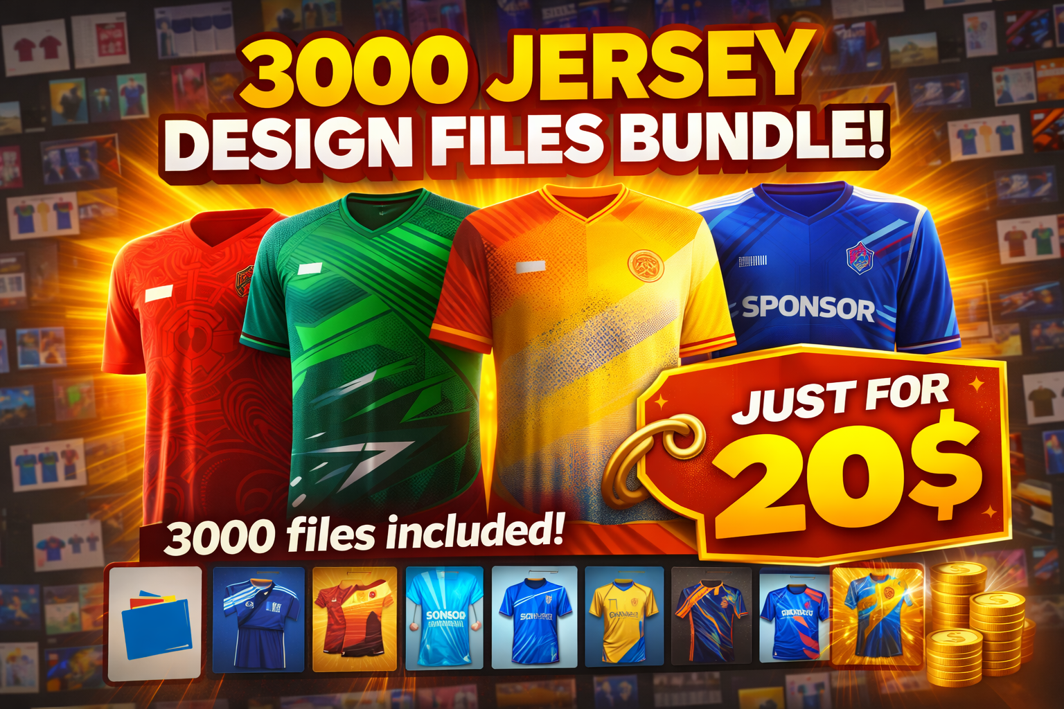 3000 Sports Jersey Designs Pack Vector format Bundle | Football, Cricket, Volleyball, Basketball