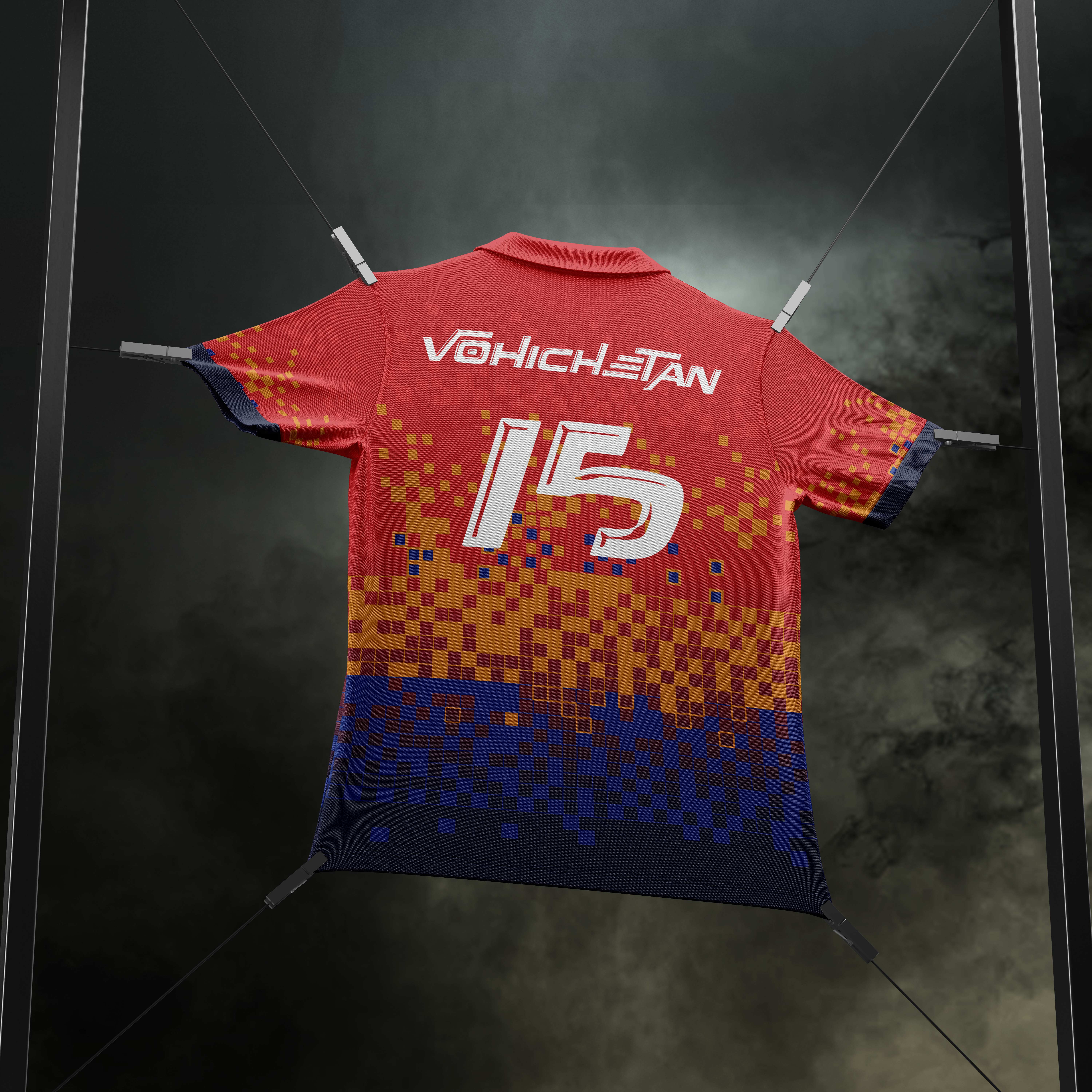 Retro Polo Jersey Mockup on clothespin