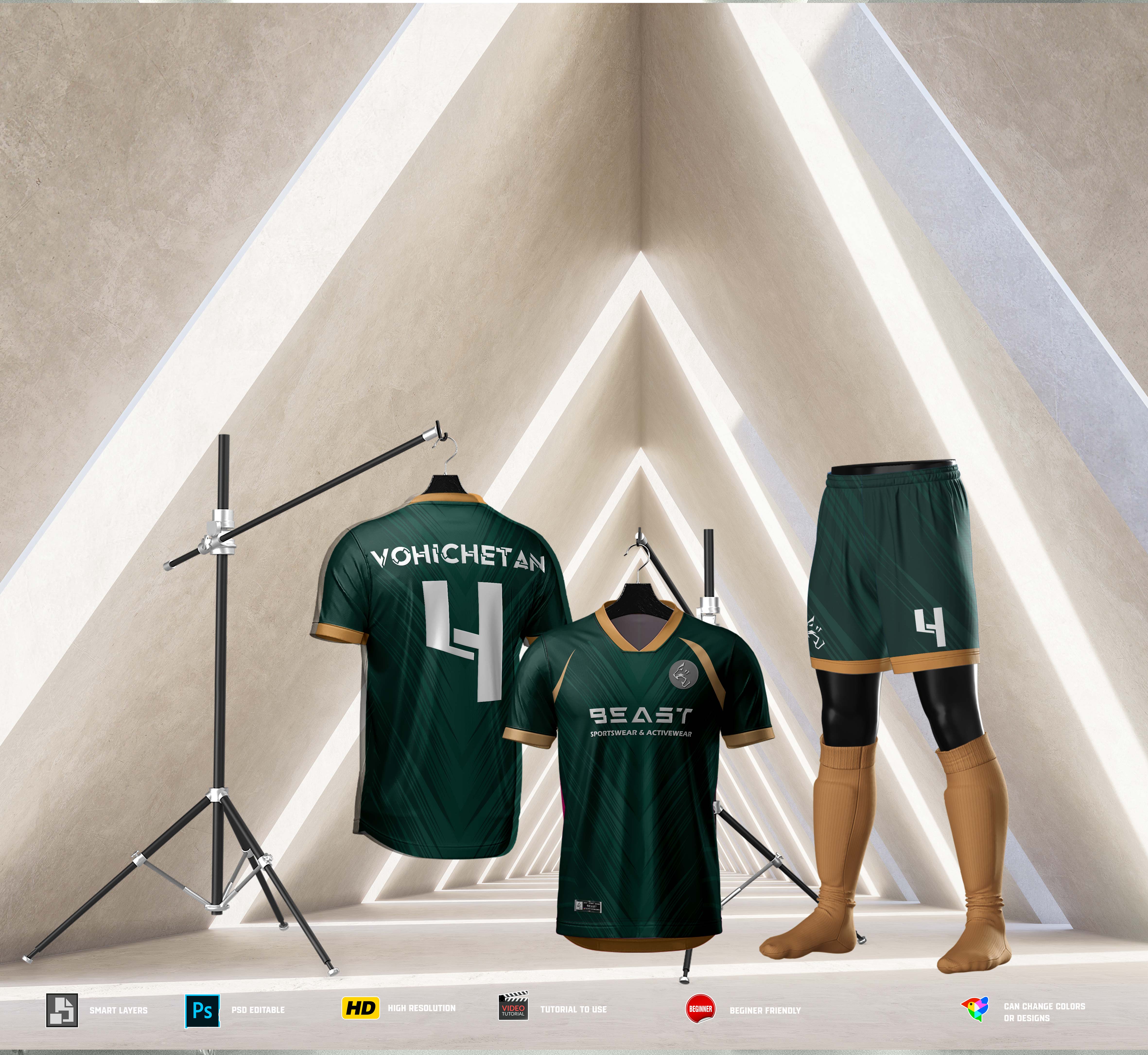 V-Neck Soccer Jersey with Shorts and cleats Mockup | PSD editable