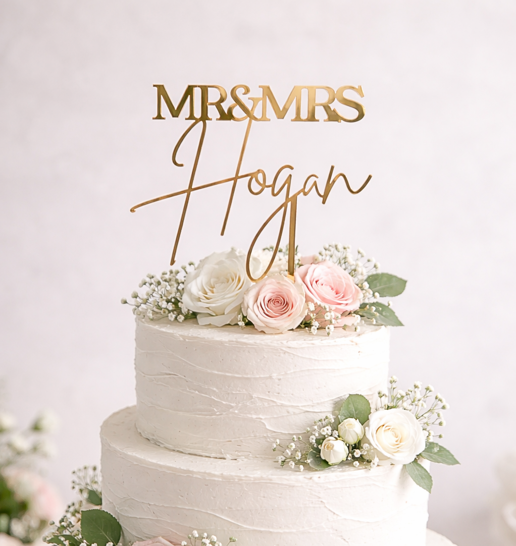 Acrylic custom wedding cake topper, Mr & Mrs Cake topper, Custom Last name cake topper