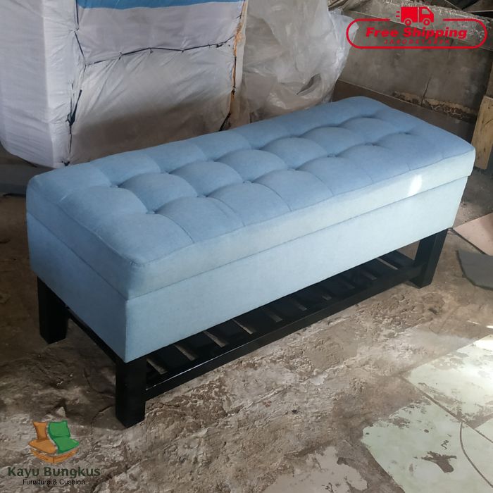 Bench Bungkus Storage Kaki Kayu Jari-Jari Palang