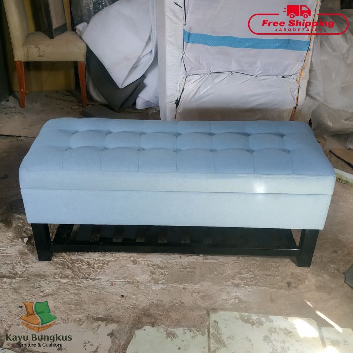 Bench Bungkus Storage Kaki Kayu Jari-Jari Palang