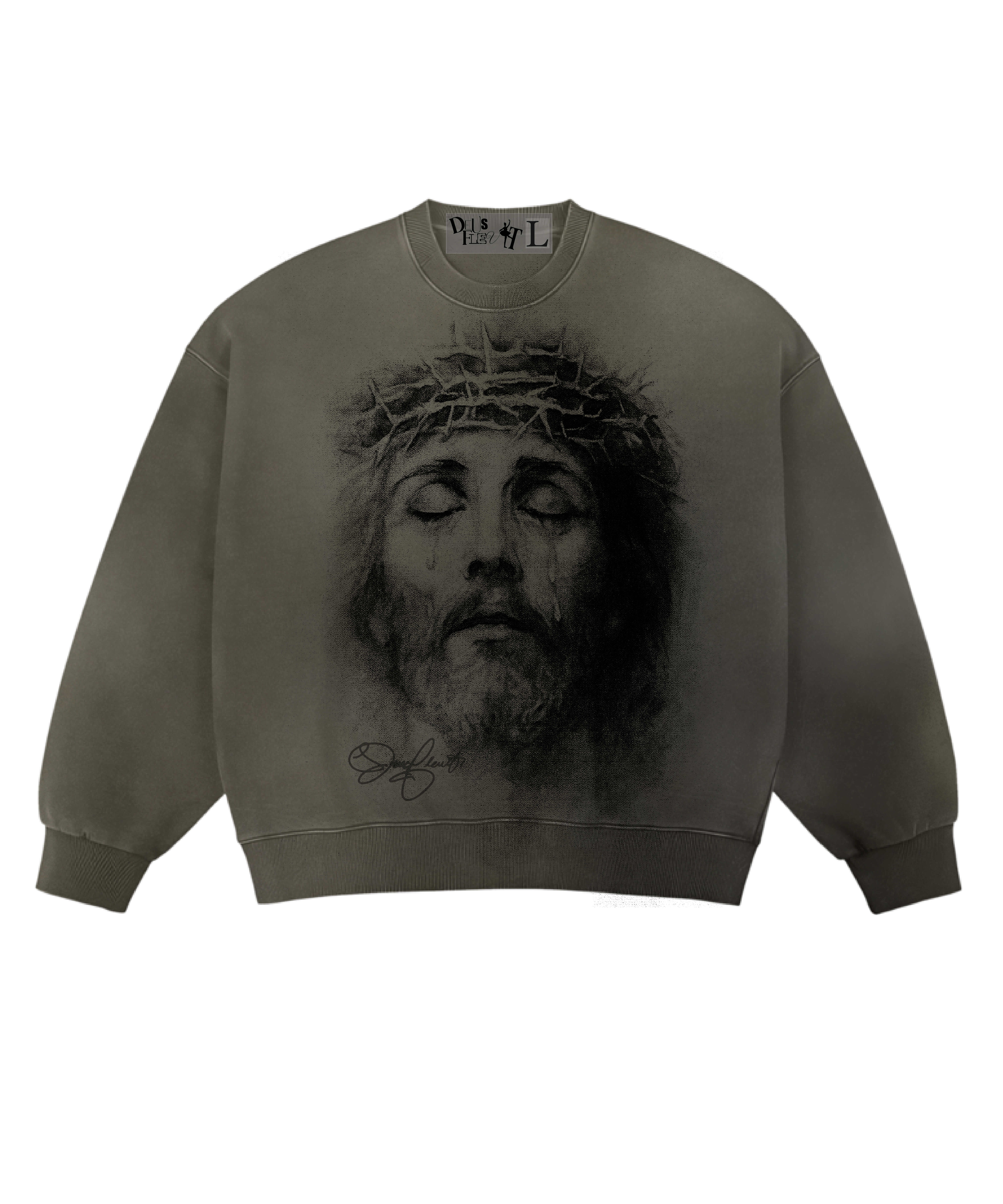 Green Distressed Deus Flevit Jesus Piece 100% Cotton