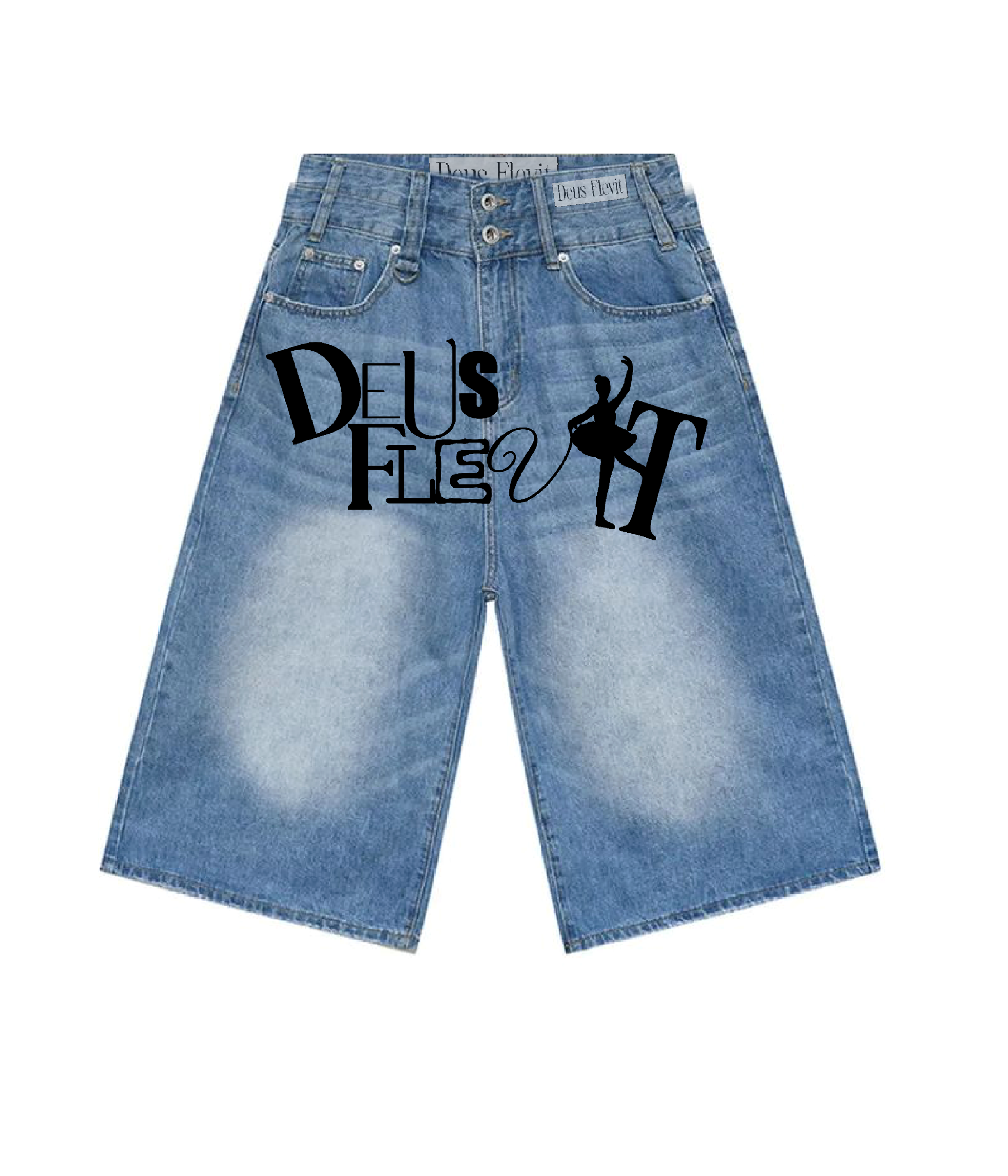 Deus Flevit Spell-Out Jean Short Double Waistline 