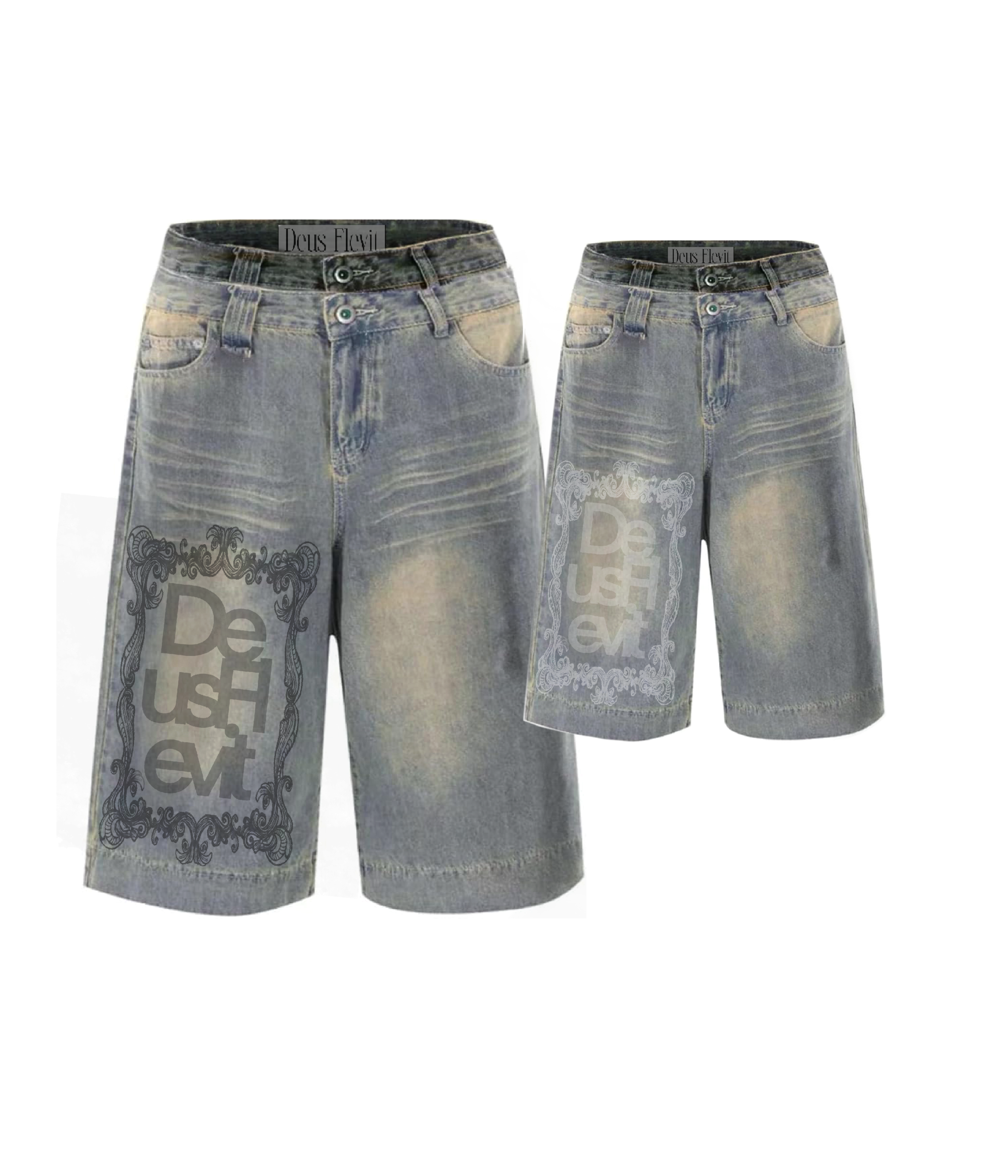 Deus Flevit Distressed Double Waistline Jean Short 
