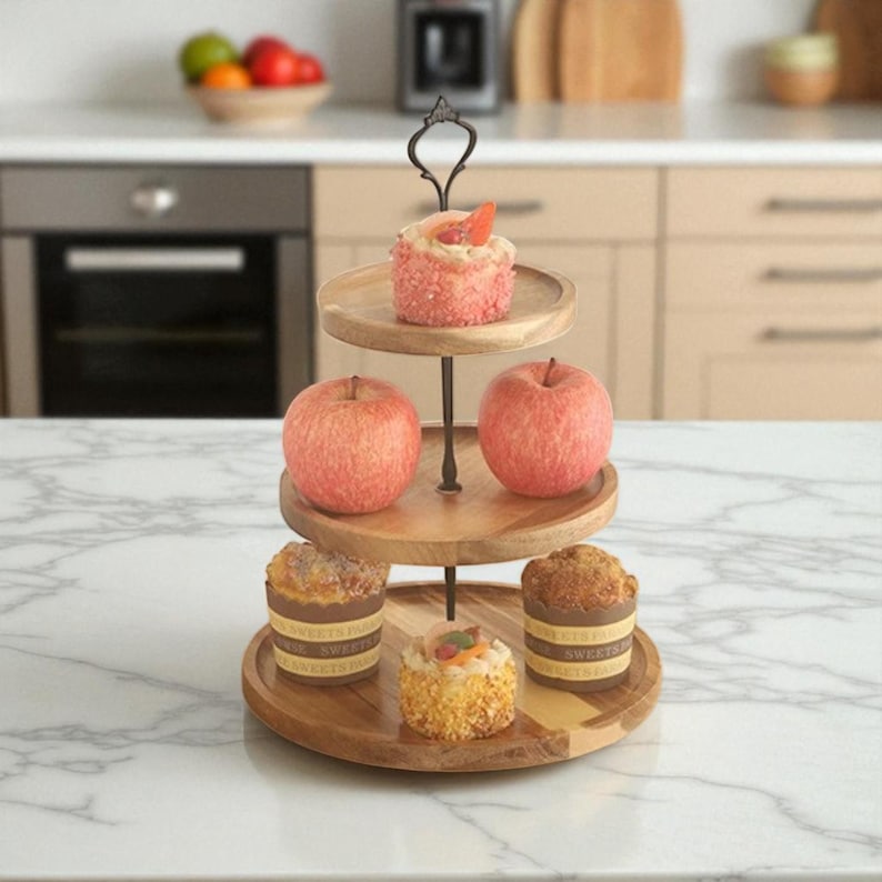 Rustic 3-Tier Wooden Serving Tray: Farmhouse Dessert & Cupcake Stand