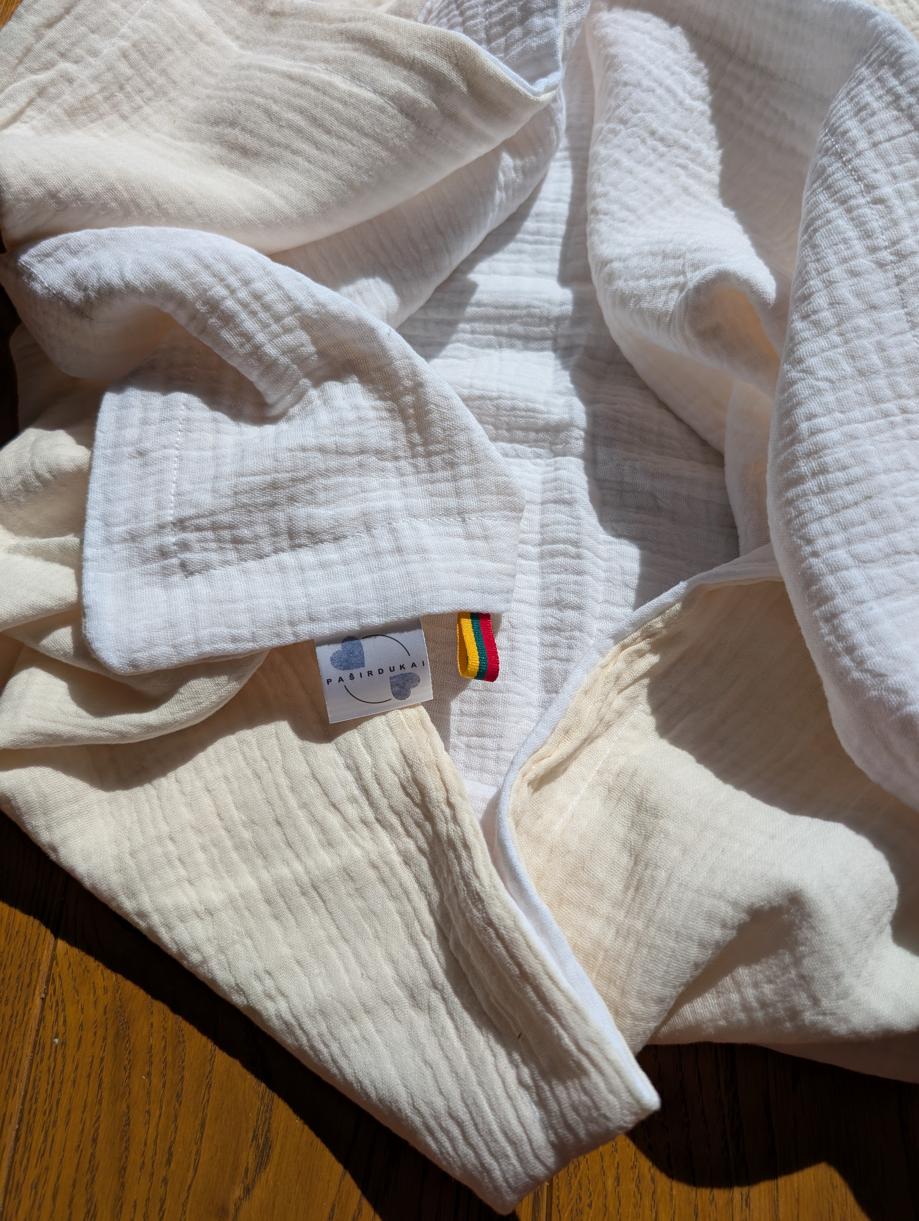 Didelis dvigubas dvispalvis muslino pledukas - Šampano ir pieno baltos