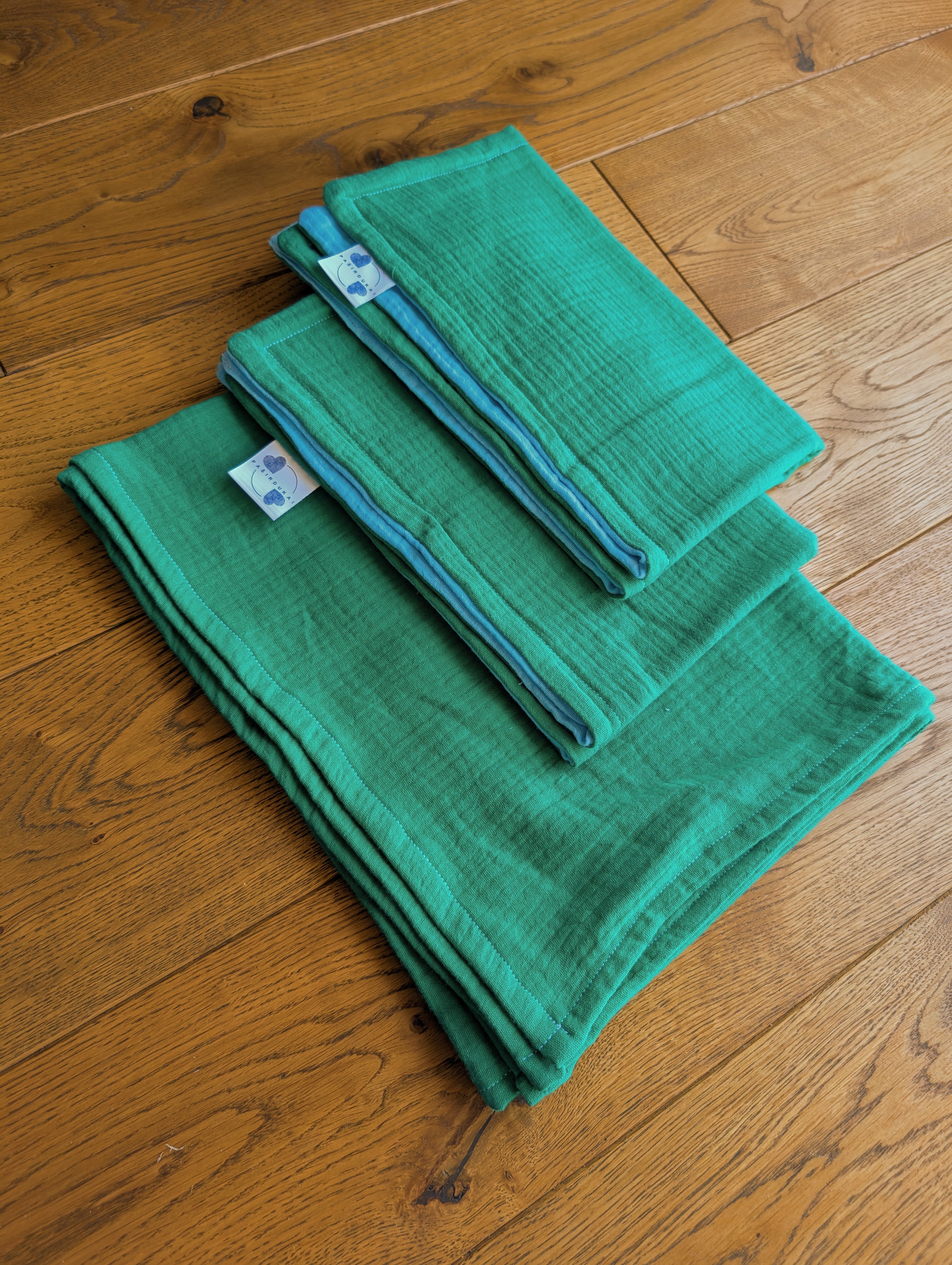 Muslino rinkinys Žalia-Žydra