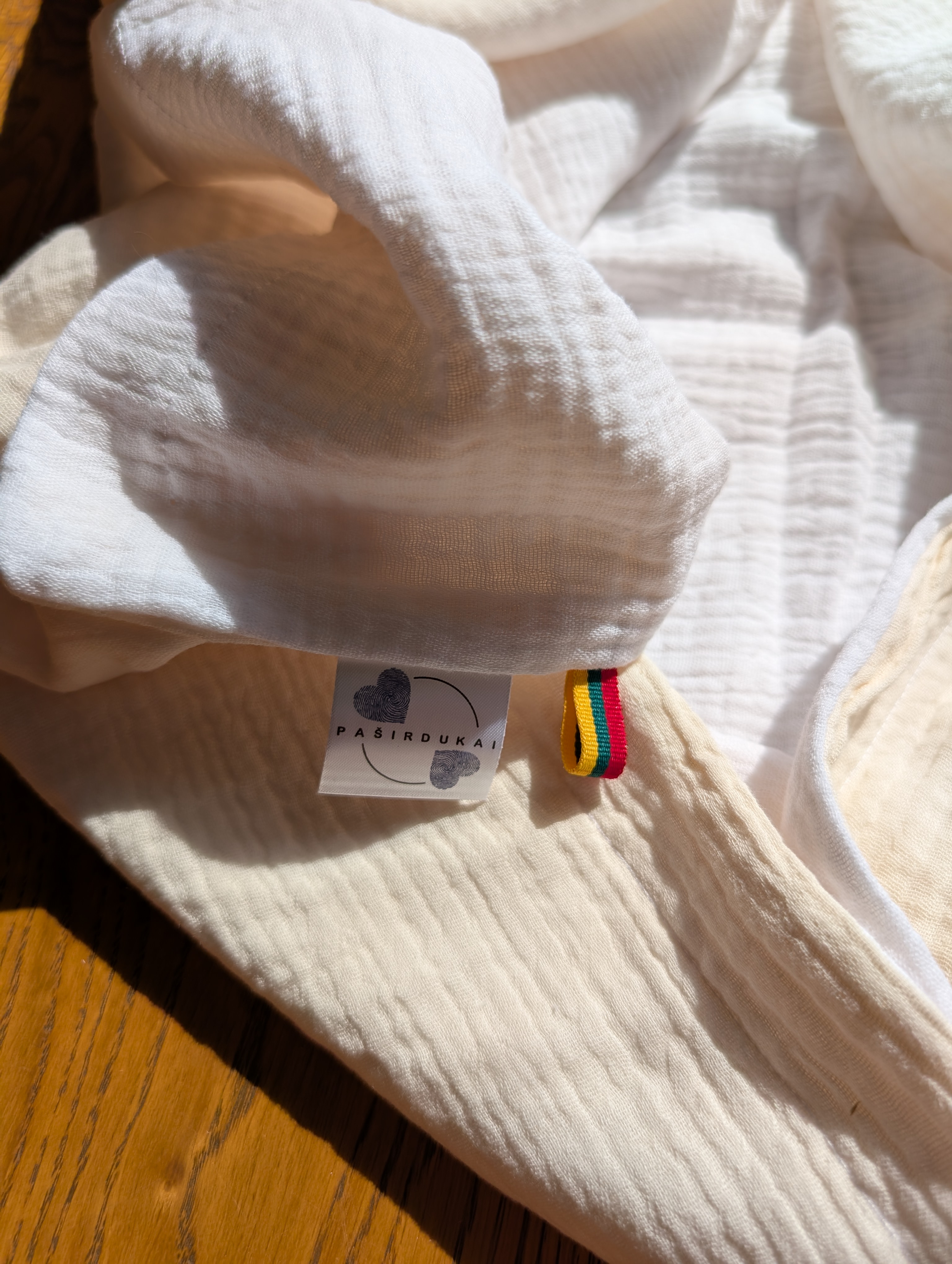 Didelis dvigubas dvispalvis muslino pledukas - Šampano ir pieno baltos