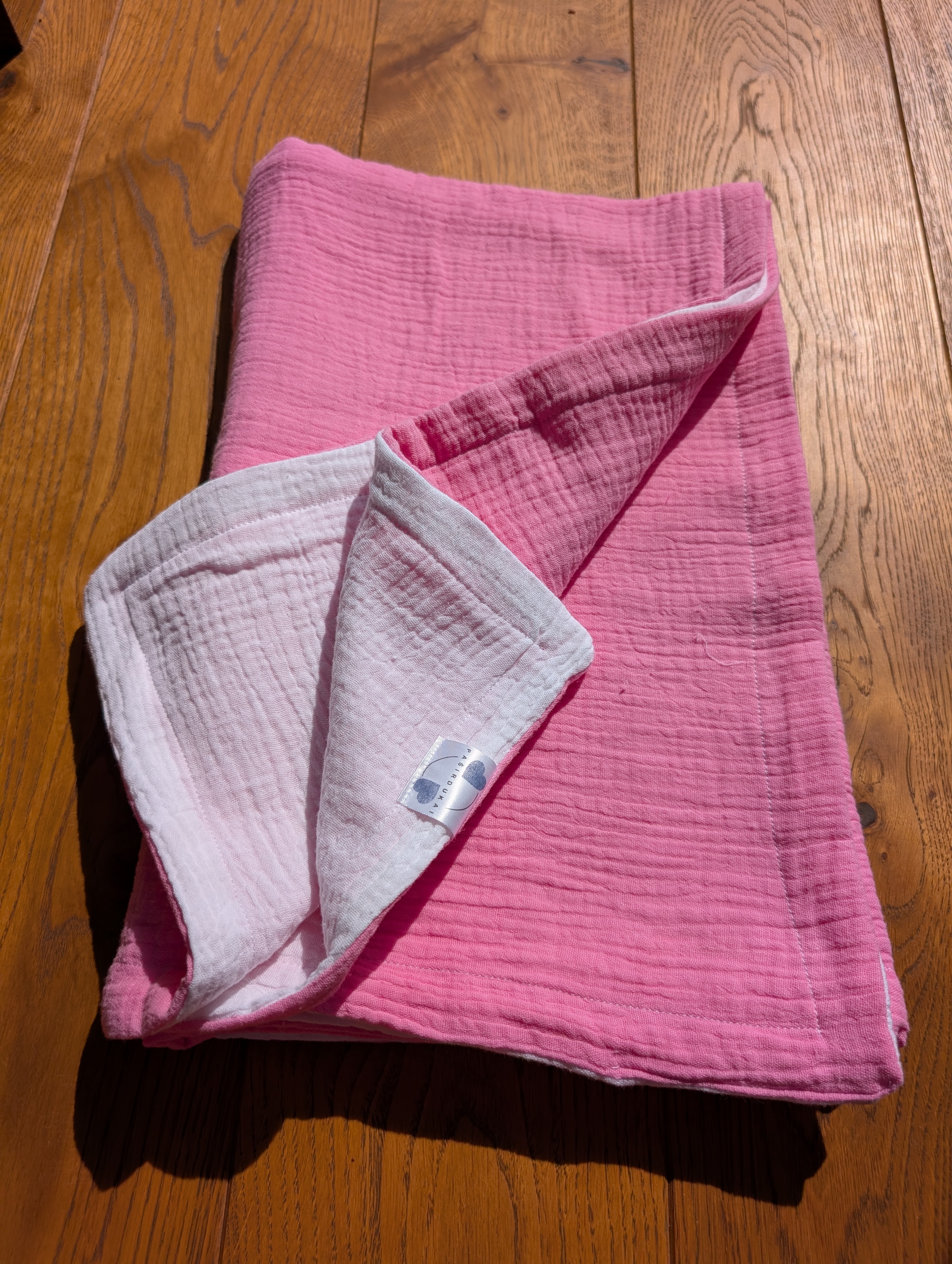 Didelis dvigubas dvispalvis muslino pledukas - Rožinės ir pieno baltos