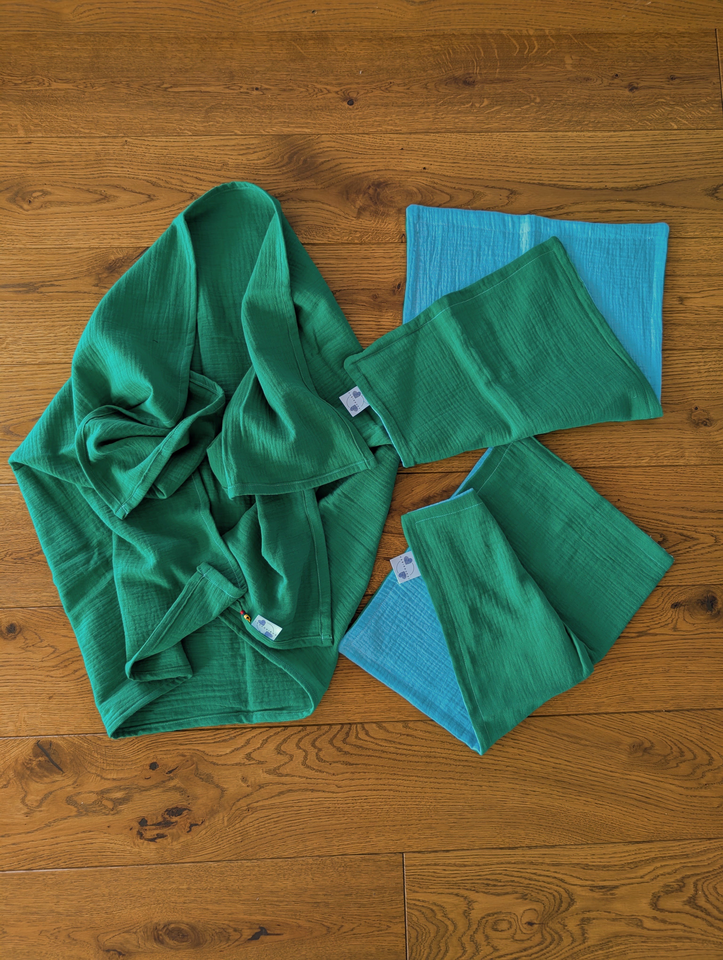 Muslino rinkinys Žalia-Žydra