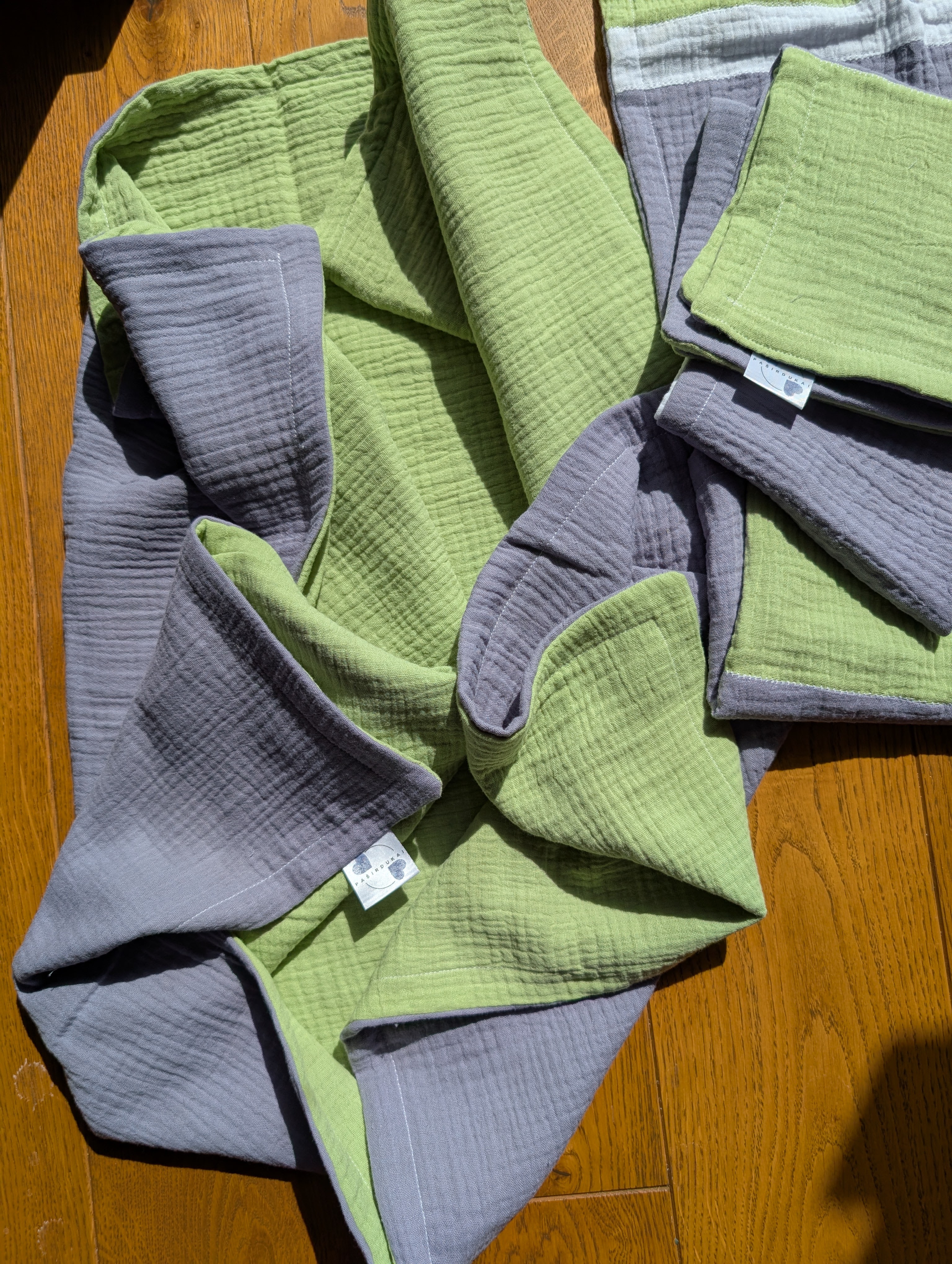 Muslino pleduko rinkinys Pilka antracito - žalia