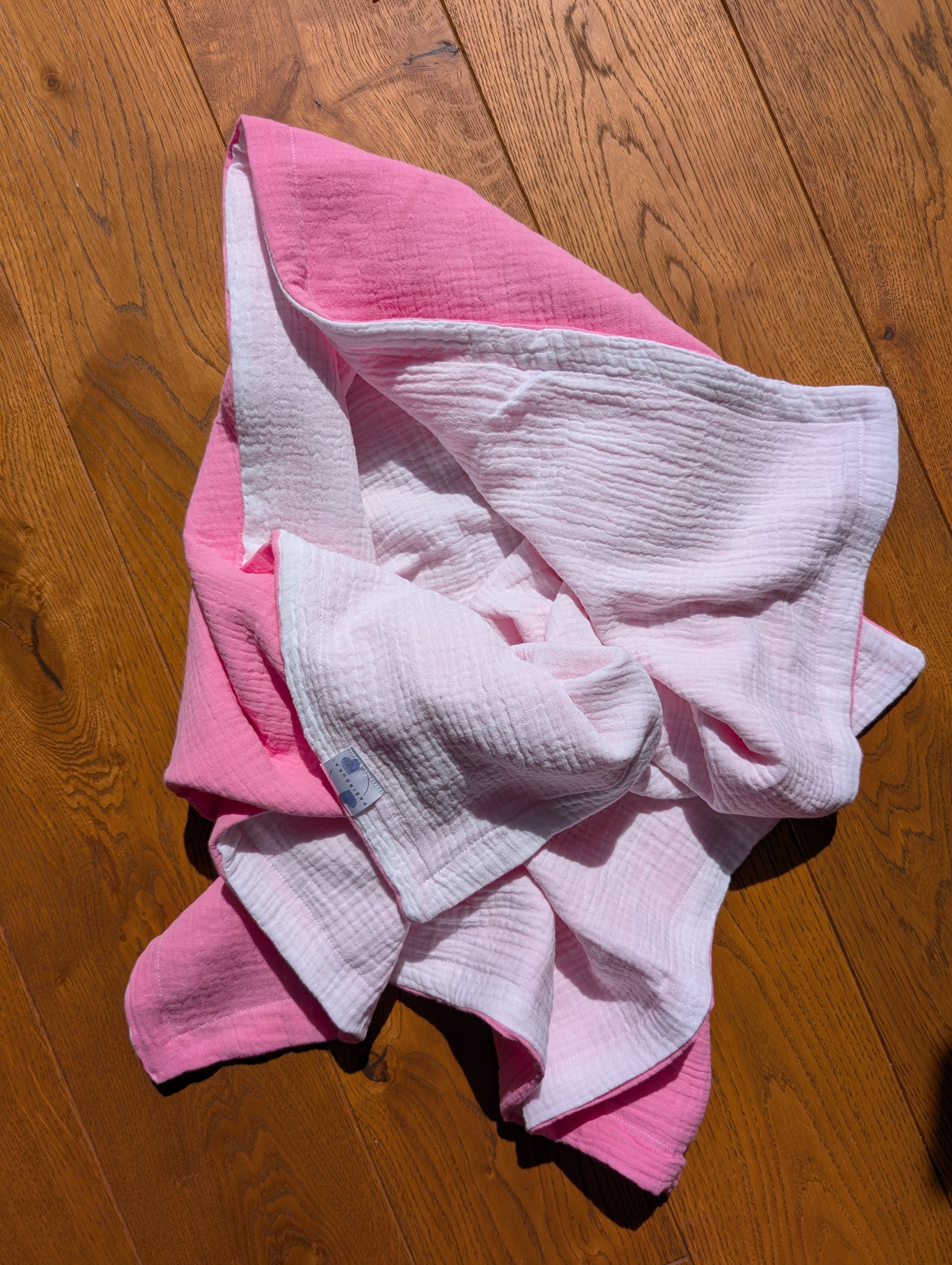 Didelis dvigubas dvispalvis muslino pledukas - Rožinės ir pieno baltos