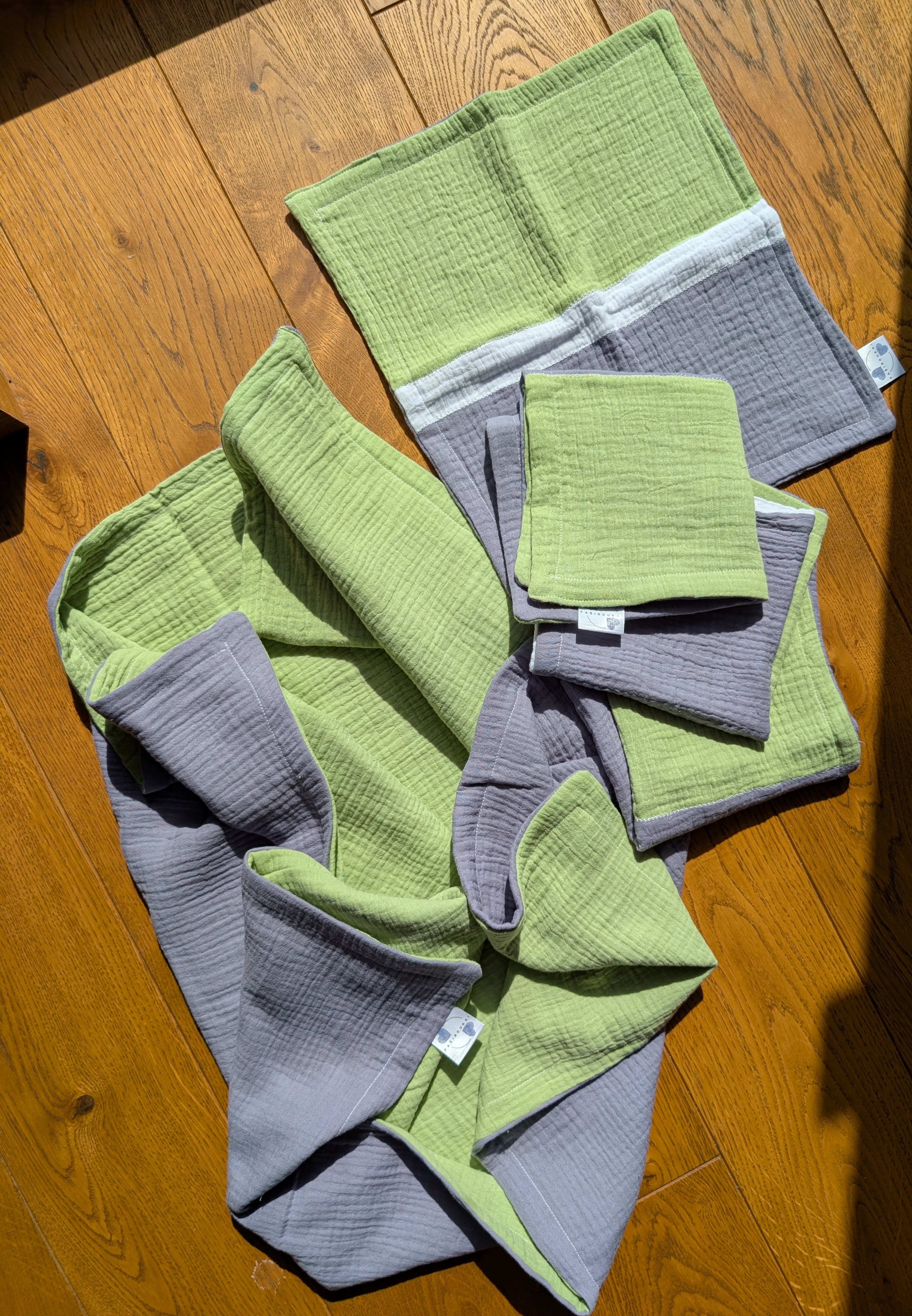 Muslino pleduko rinkinys Pilka antracito - žalia