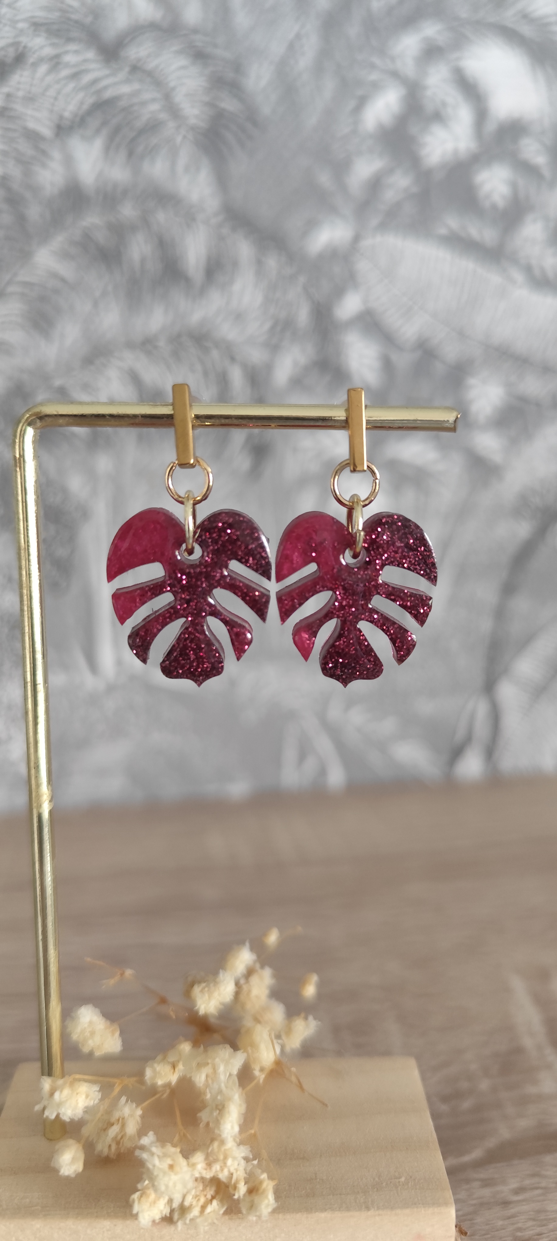 Boucles d'oreilles feuille Monstera