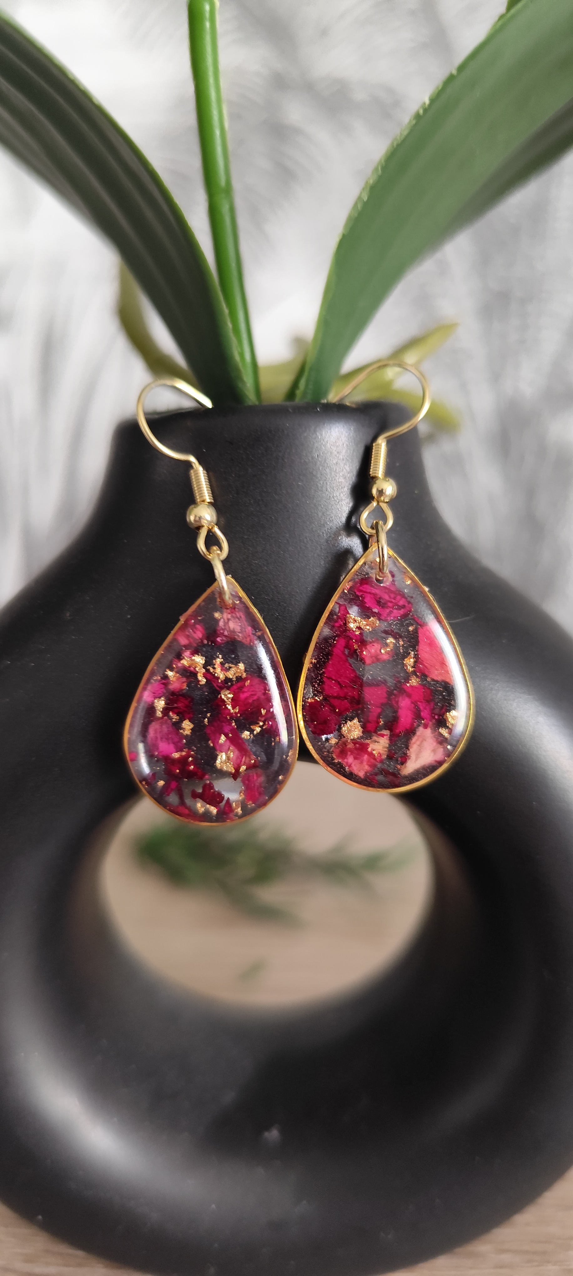 Boucles d'oreilles résine fleurie