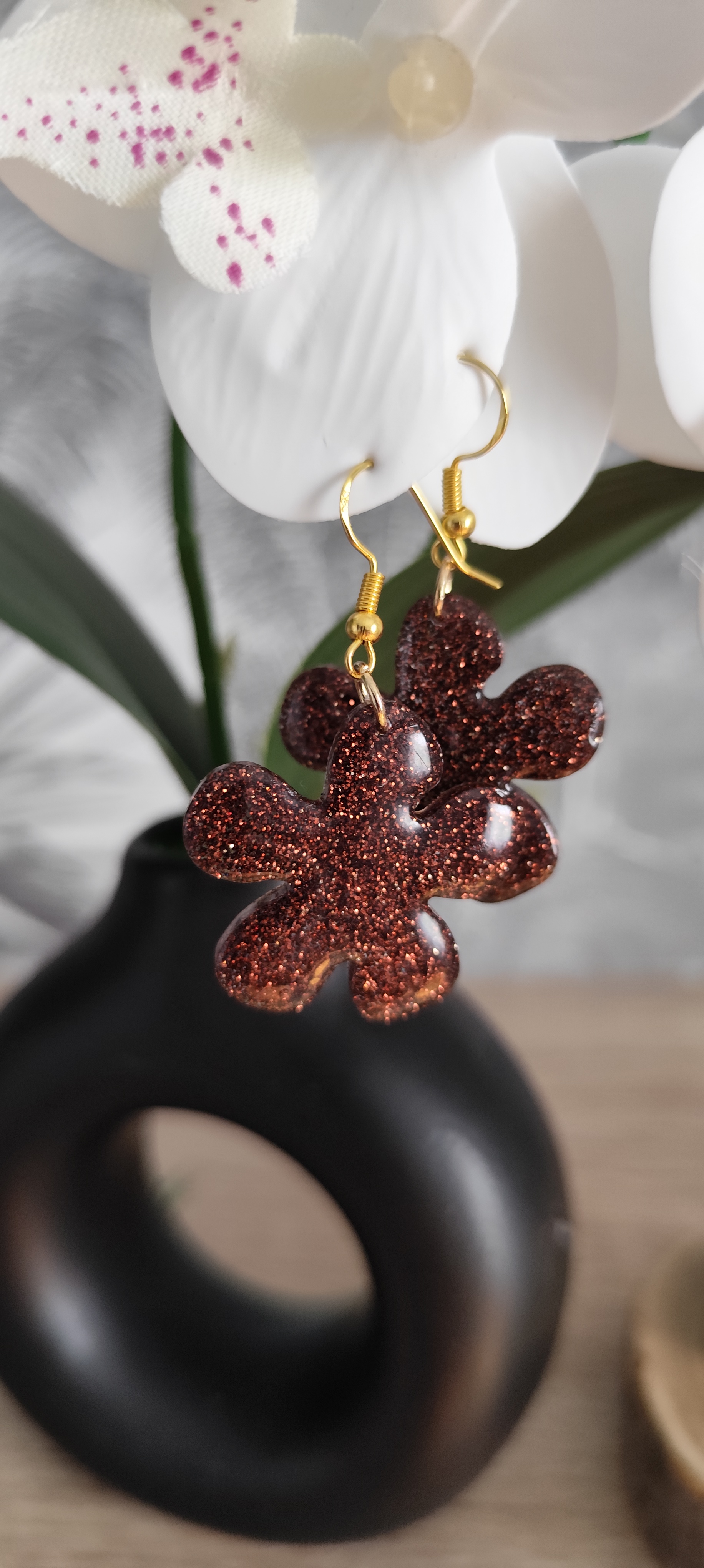 Boucles d’oreilles fleurs pailletées