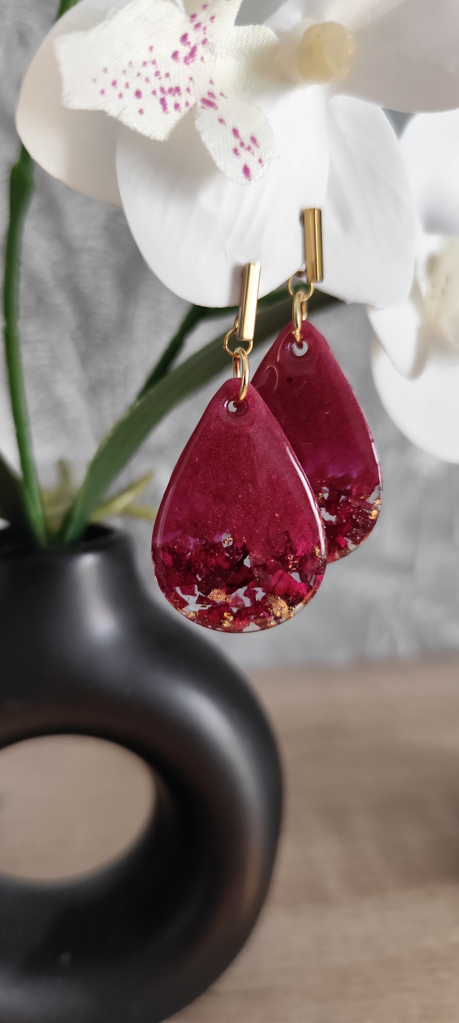 Boucles d'oreilles goutte rouge