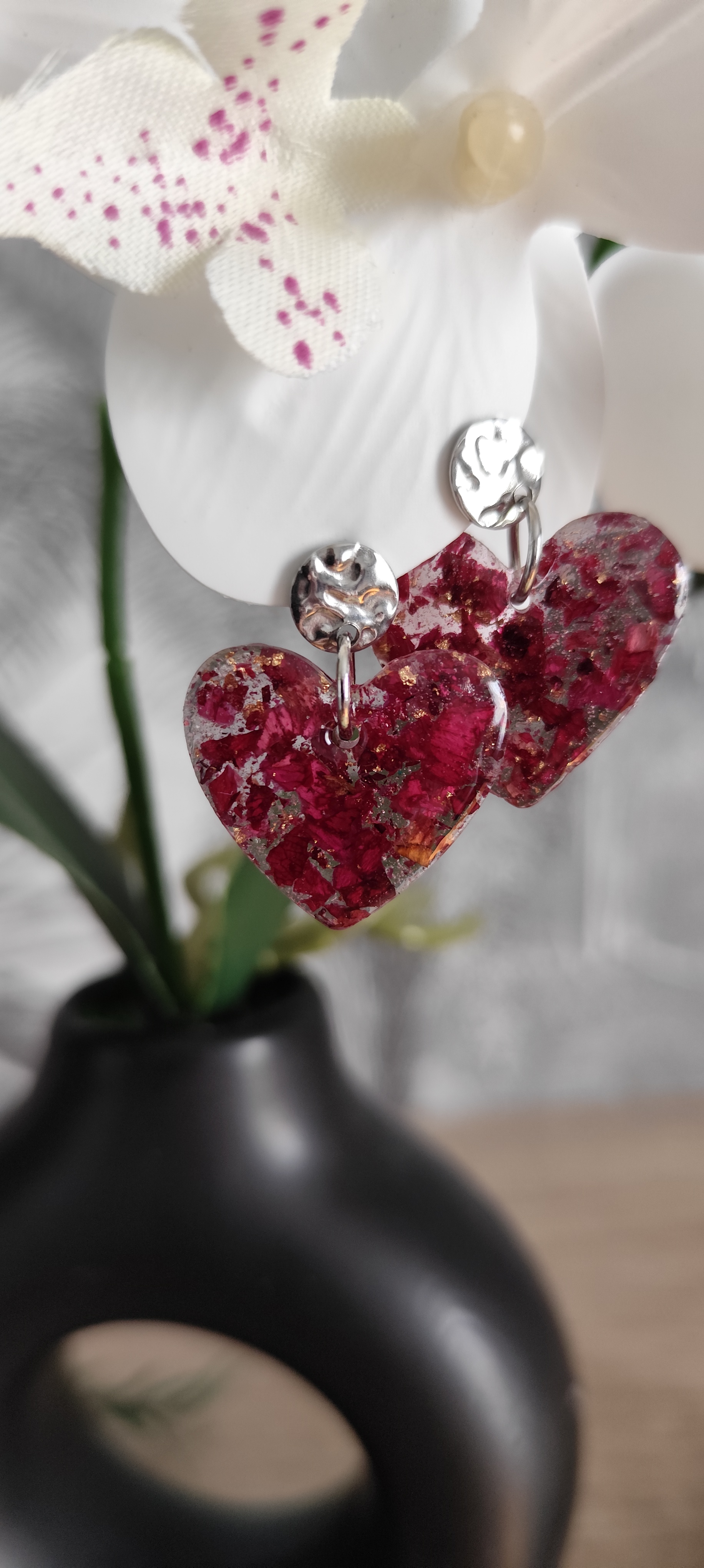 Boucles d’oreilles cœur rouges