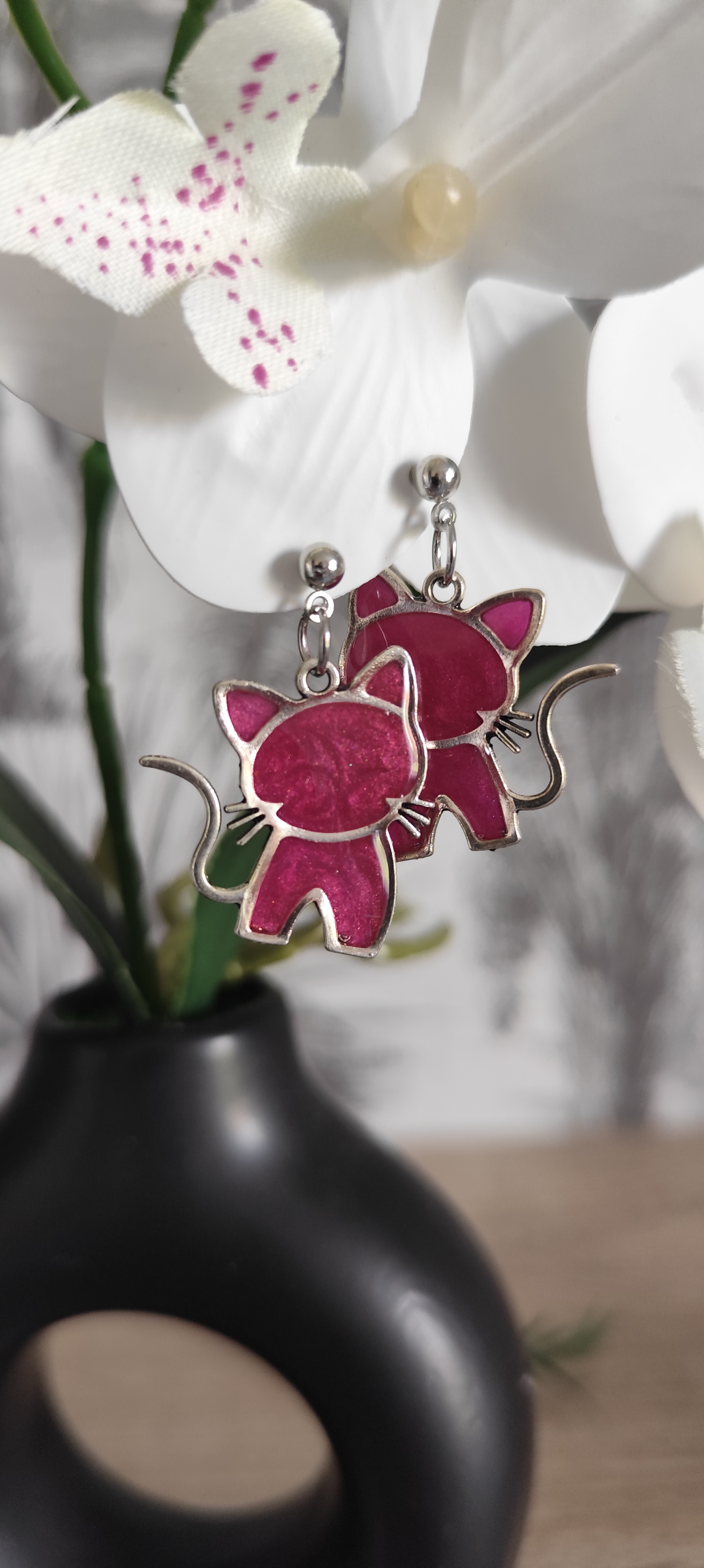 Boucles d'oreilles Chat Rose