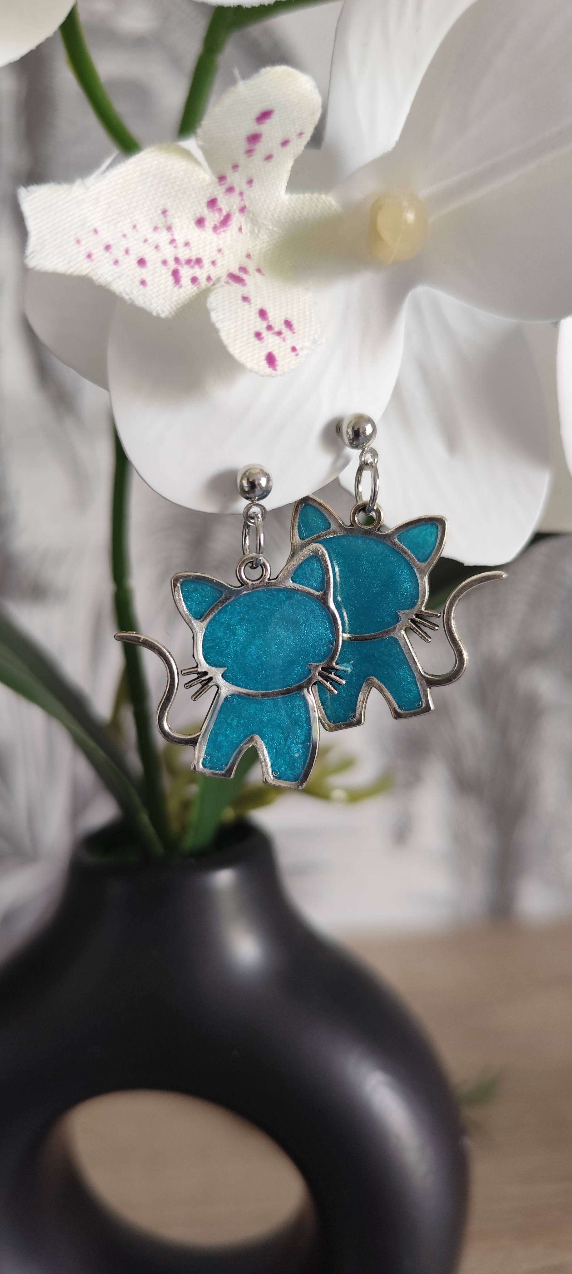 Boucles d'oreilles Chat Turquoise