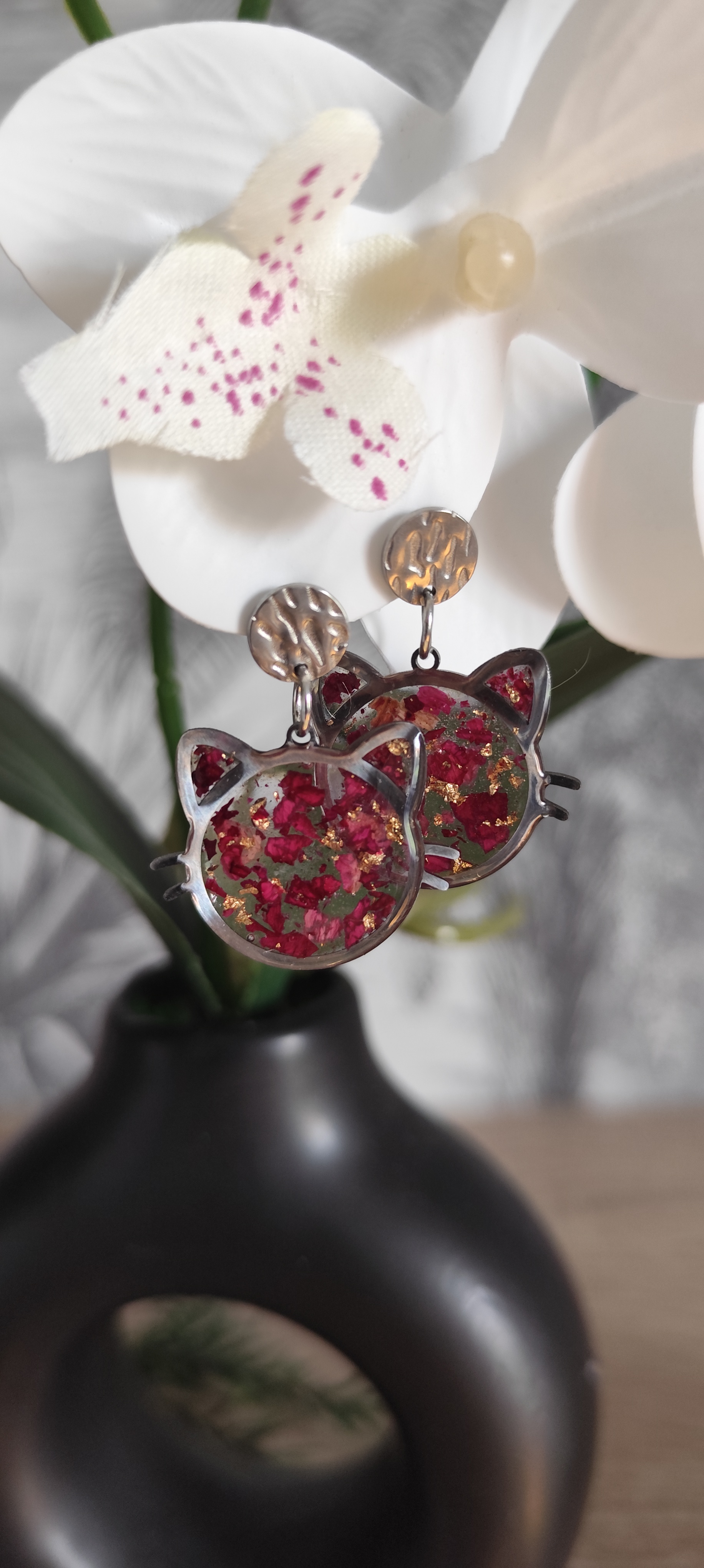 Boucles d’oreilles chat paillettes