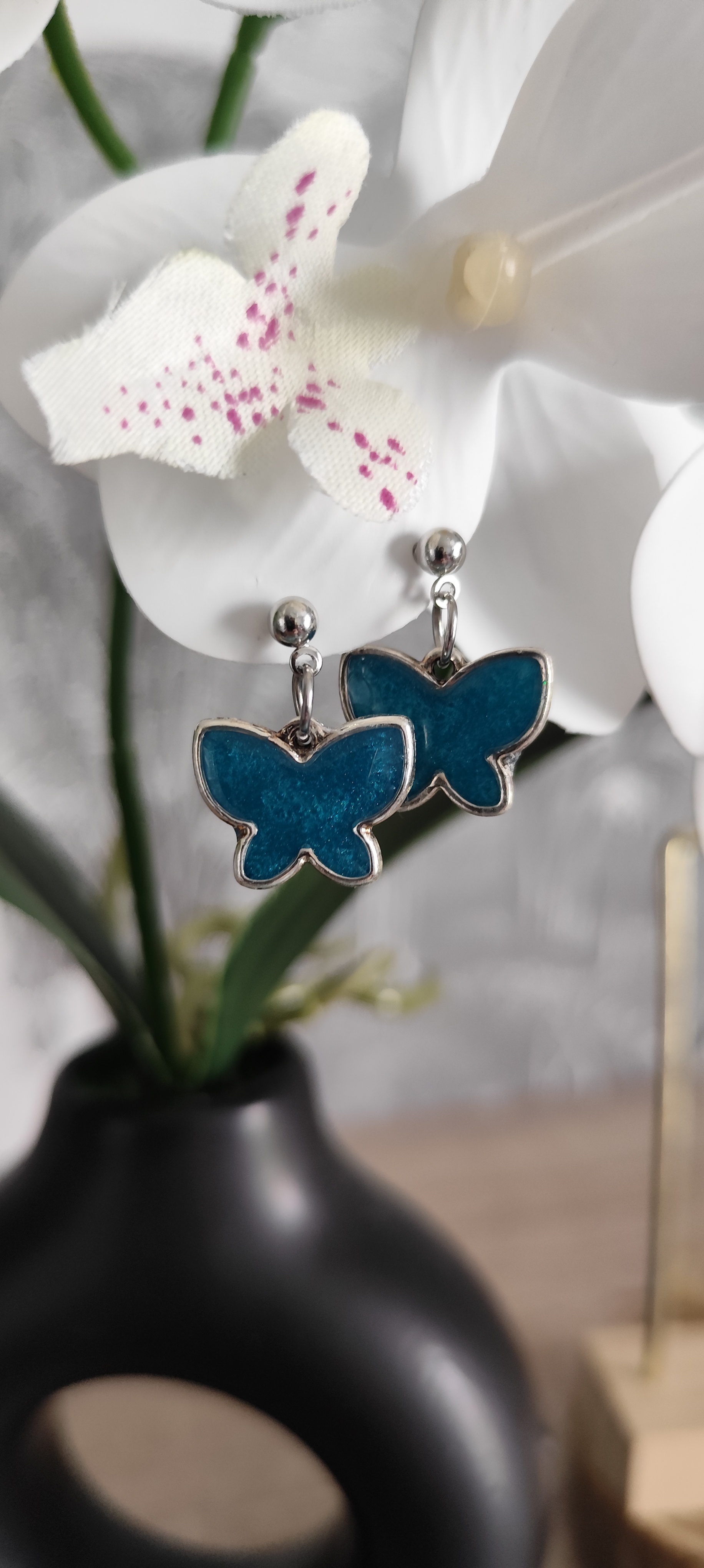 Boucles d'oreilles papillon bleues