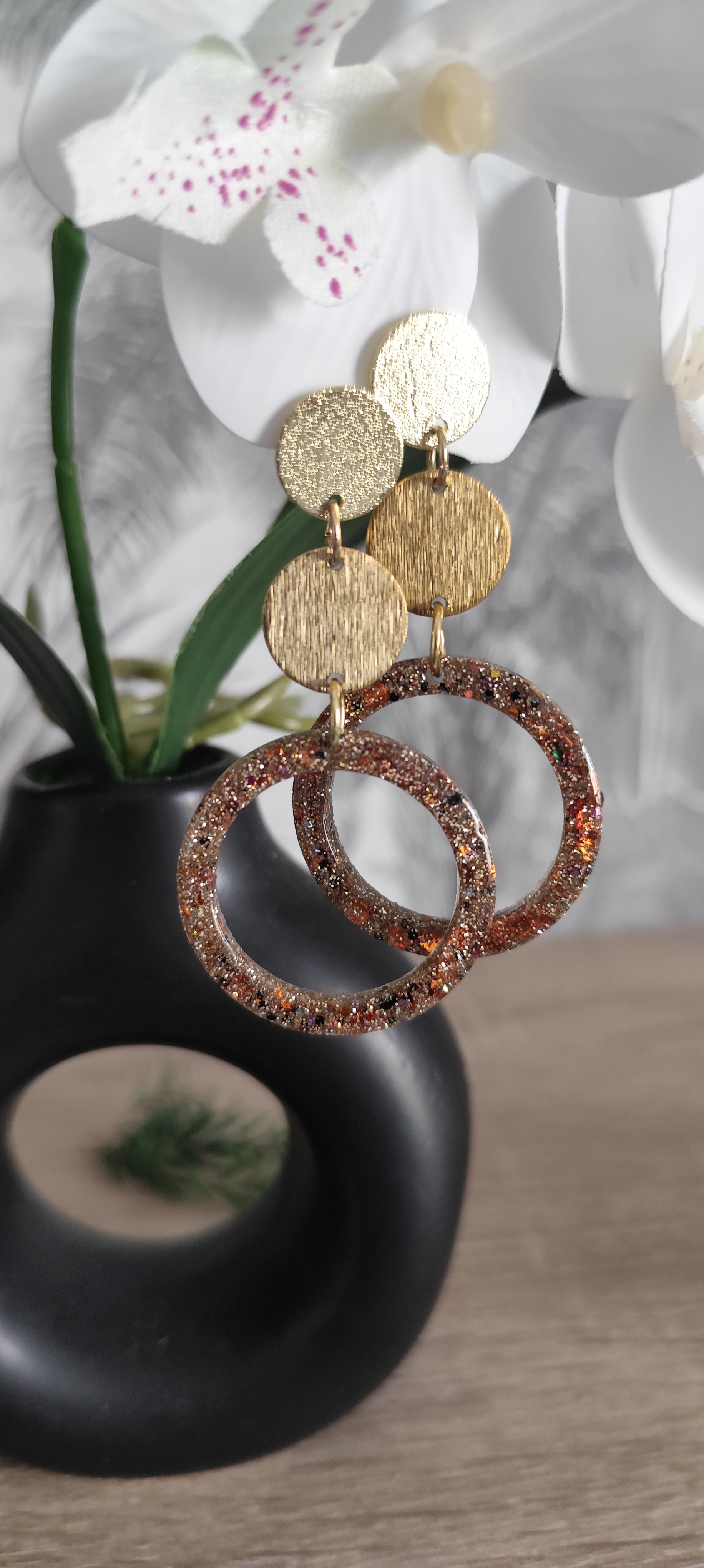 Boucles d'oreilles cercle doré et pailleté