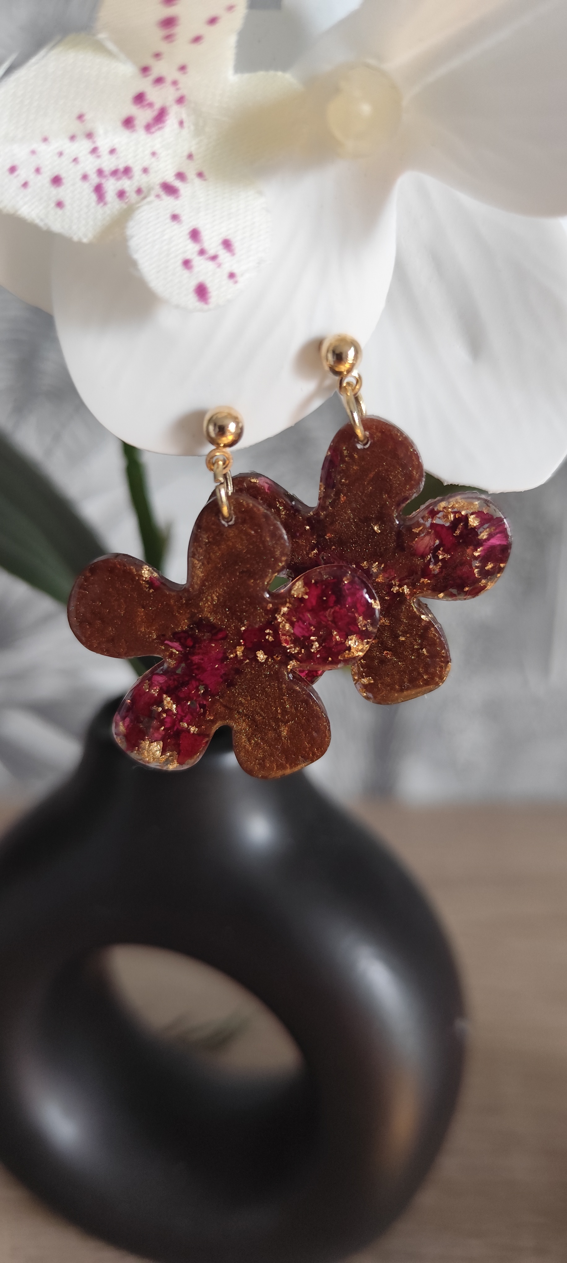 Boucles d'oreilles en résine fleur