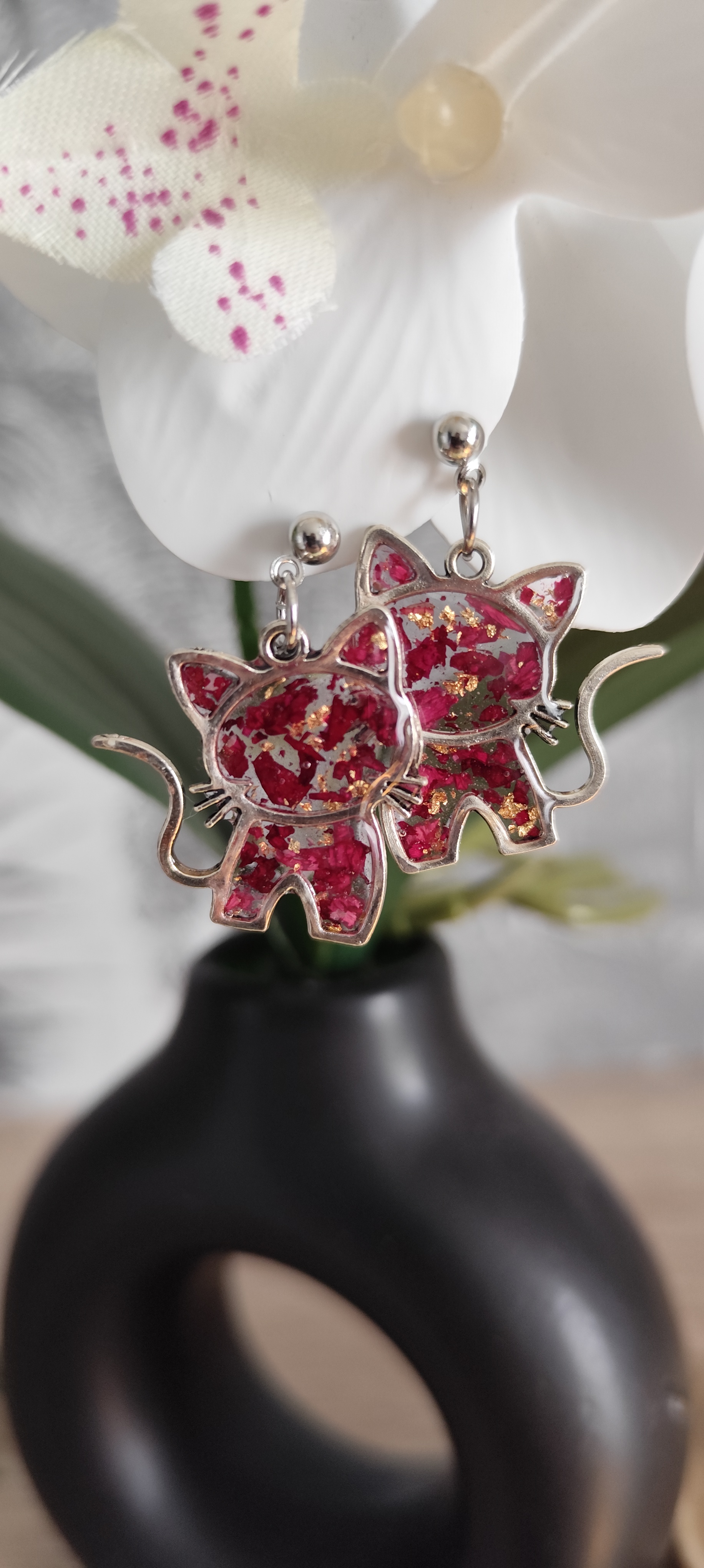 Boucles d'oreilles chat rouge