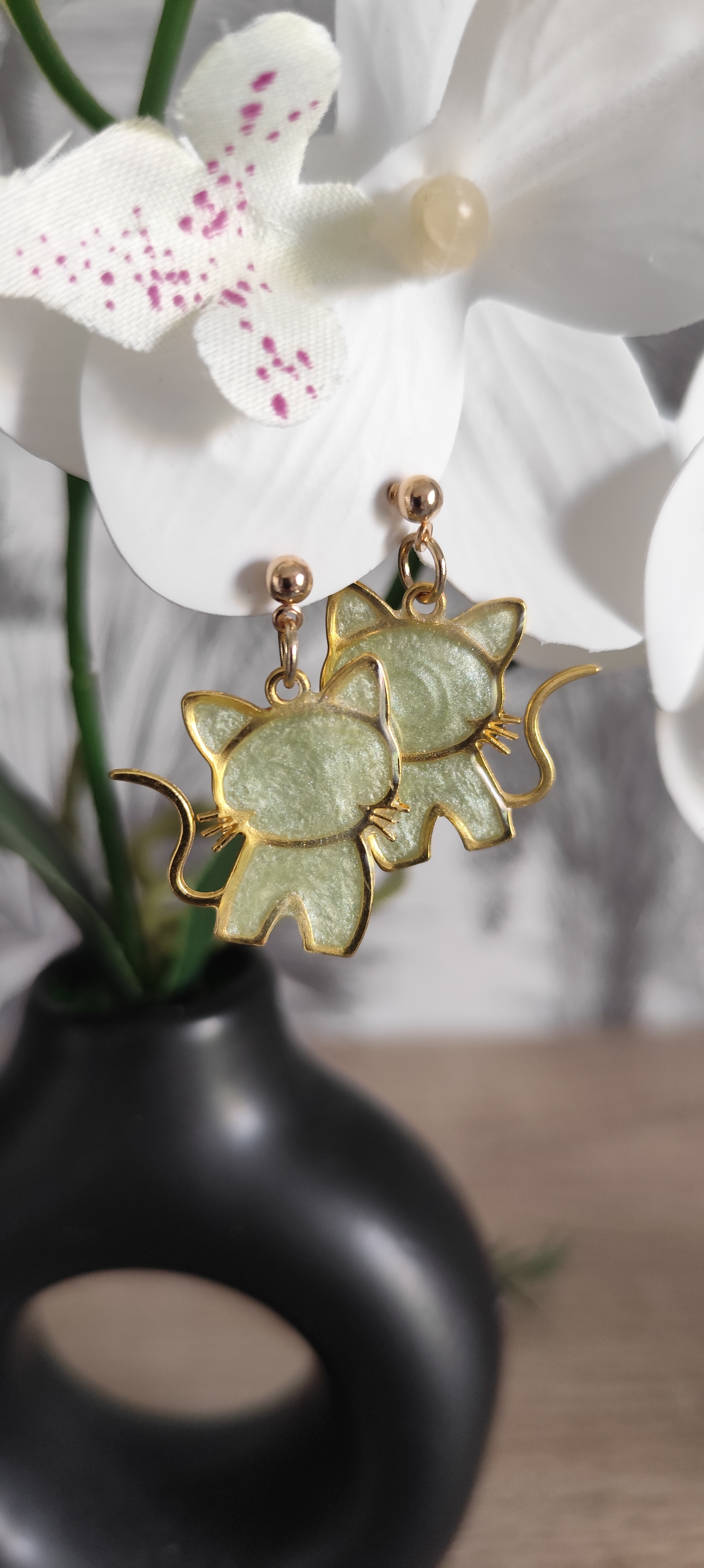 Boucles d'oreilles chat en résine